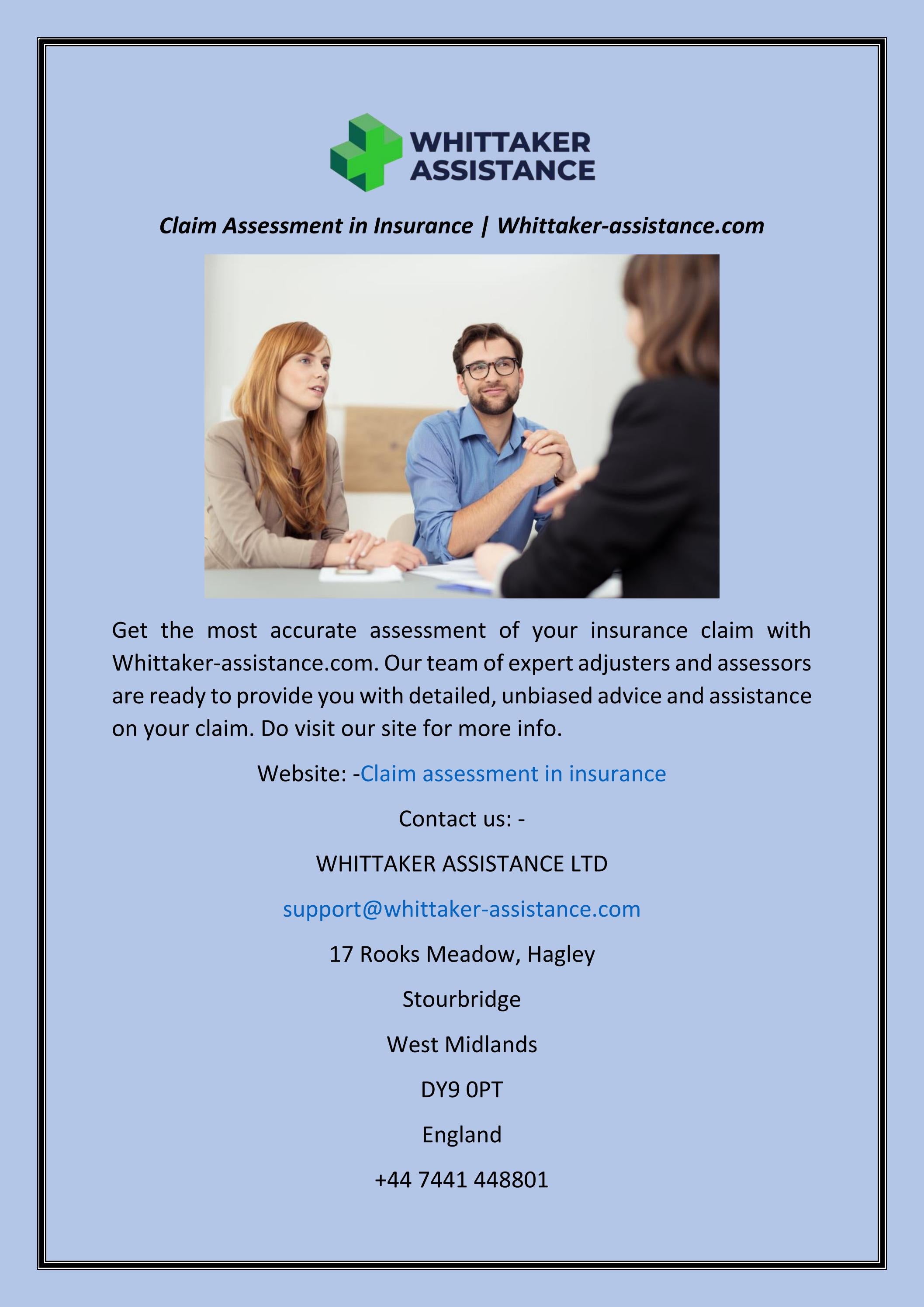 Claim Assessment In Insurance by WHITTAKER