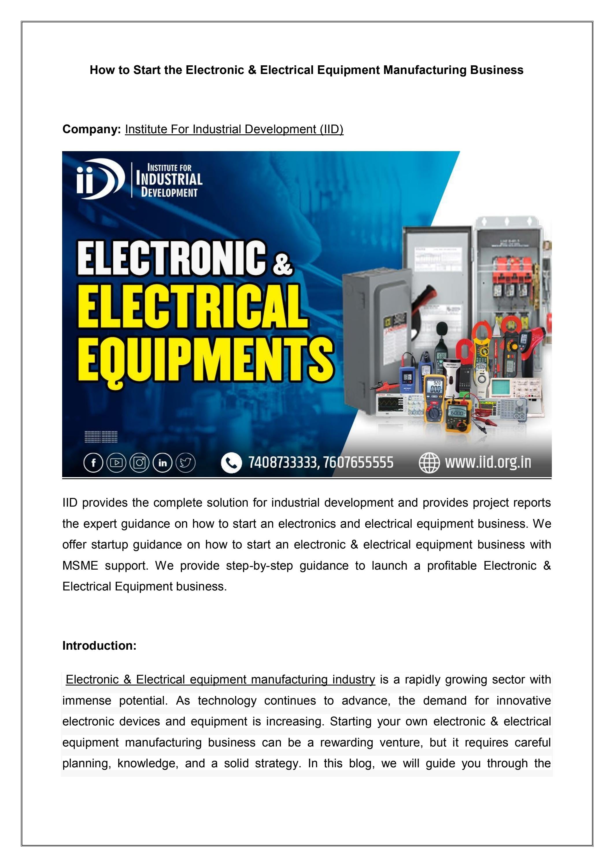 How to Start the Electronic and Electrical Equipment Manufacturing Business by iidincubator Issuu