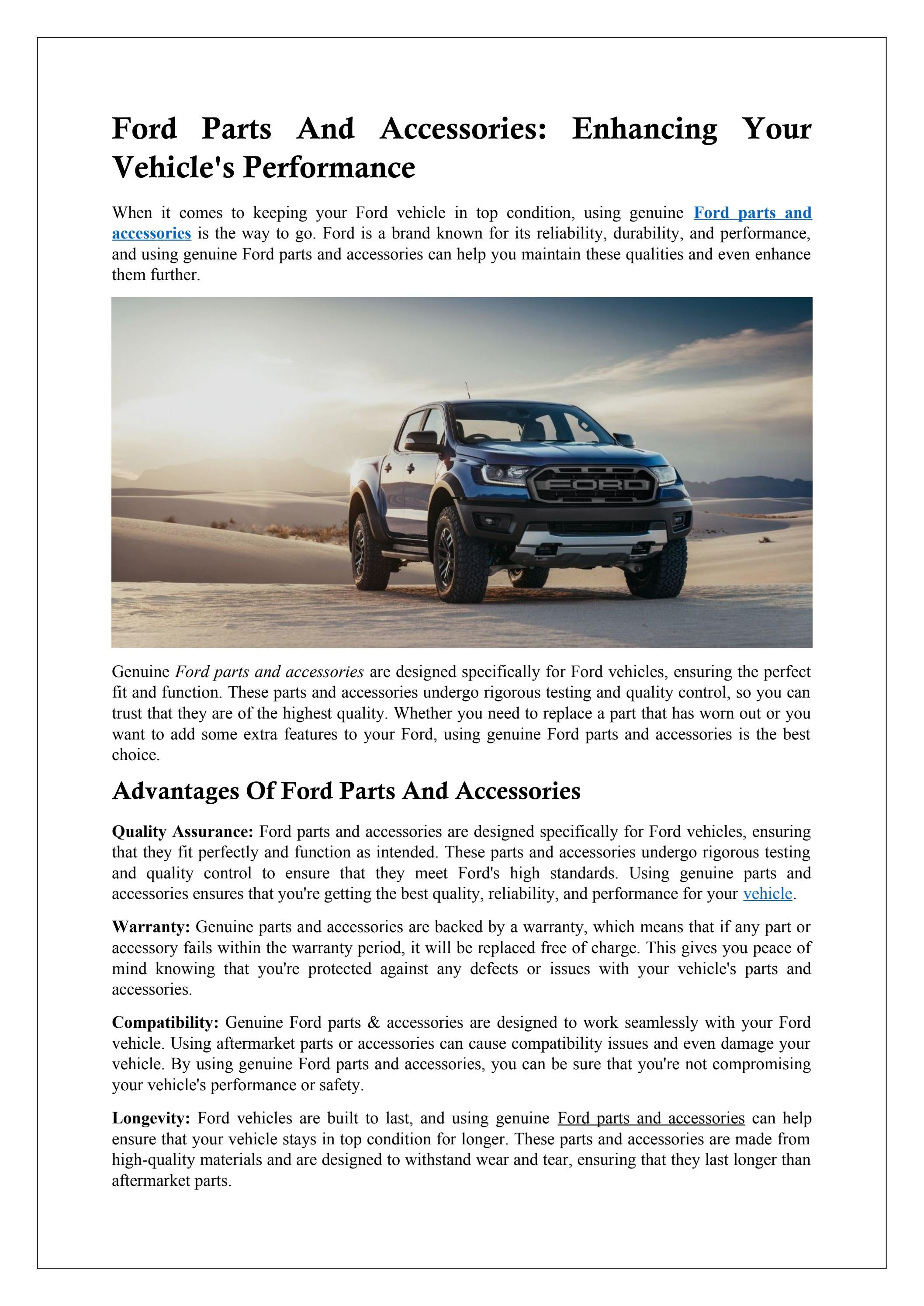 Ford Parts And Accessories Enhancing Your Vehicle’s Performance by As