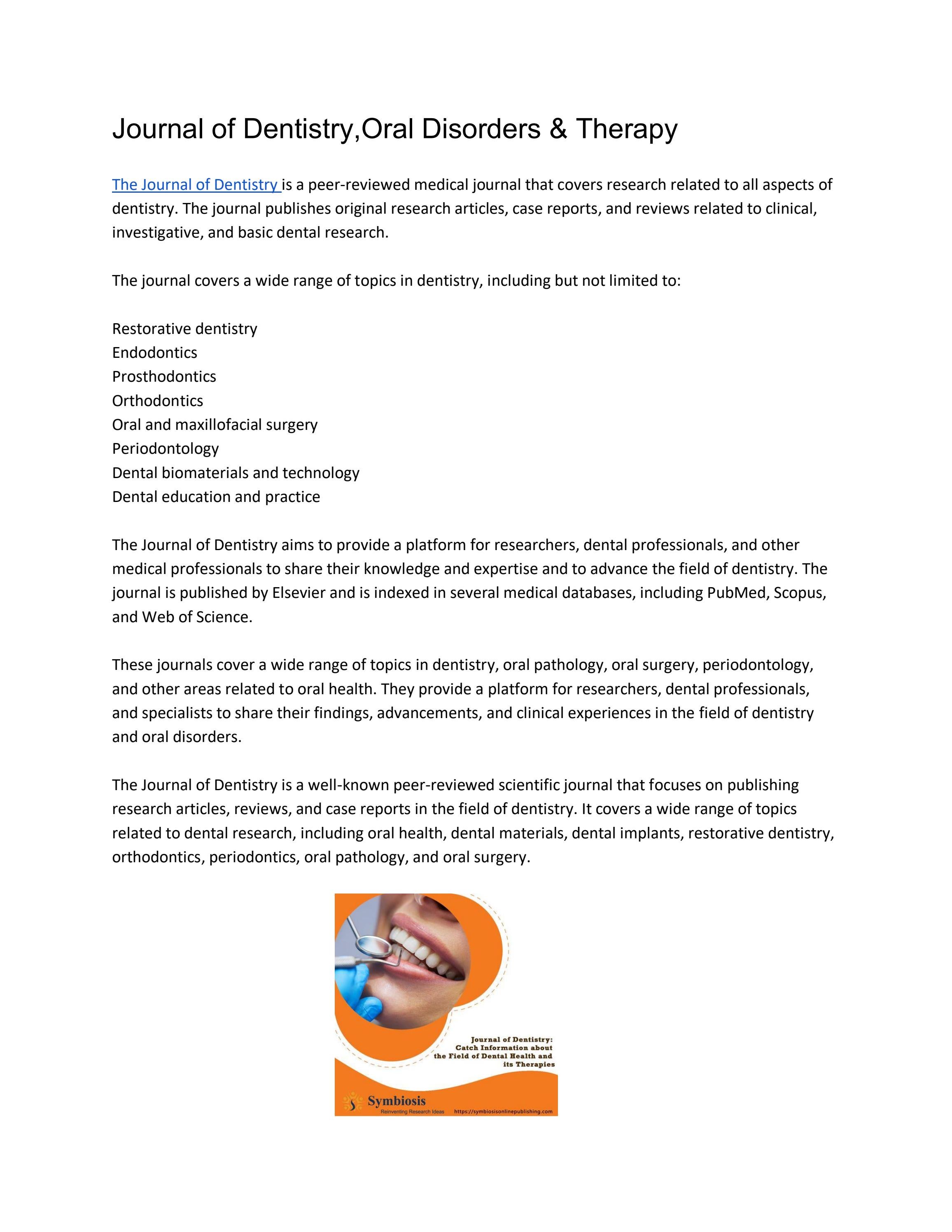 Journal of Dentistry,Oral Disorders & Therapy by