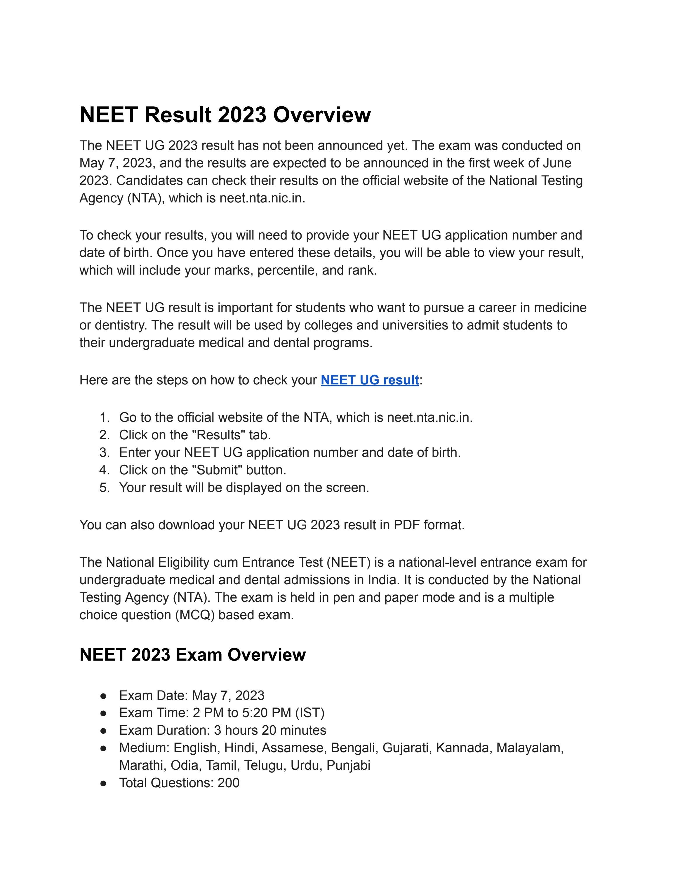 NEET Result 2023 Overview by Krati Saraswat - Issuu