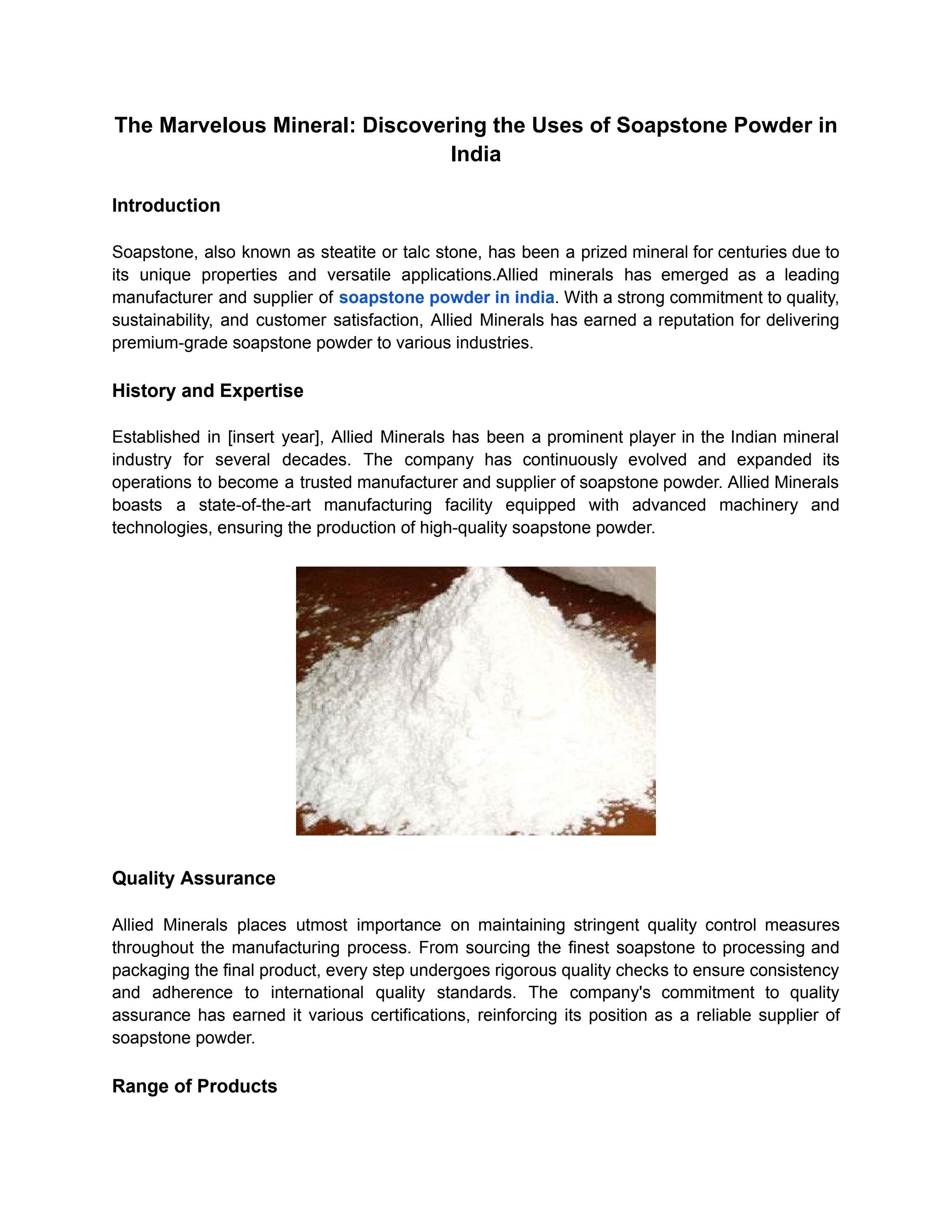 The Marvelous Mineral Discovering the Uses of Soapstone Powder in