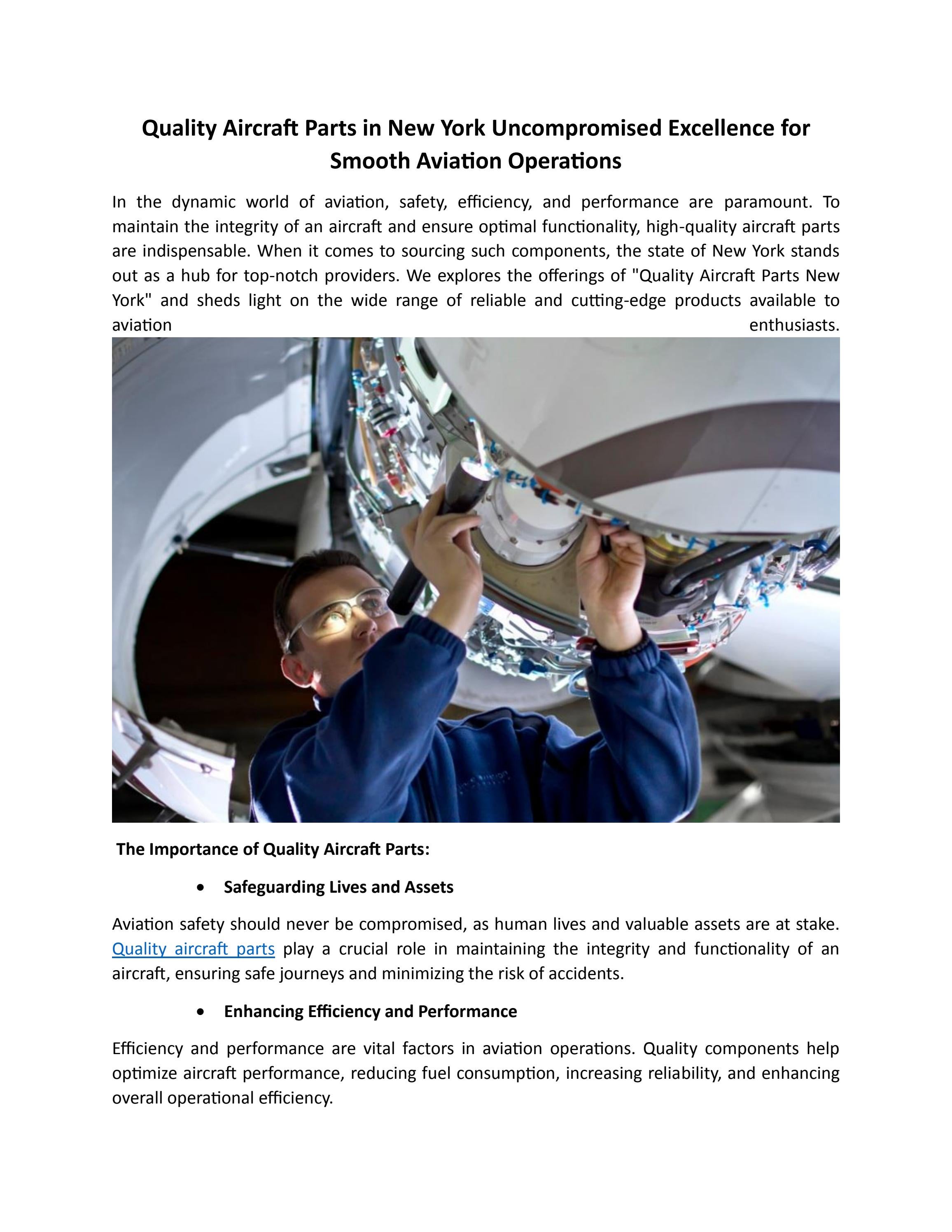 Quality Aircraft Parts in New York Excellence for Smooth