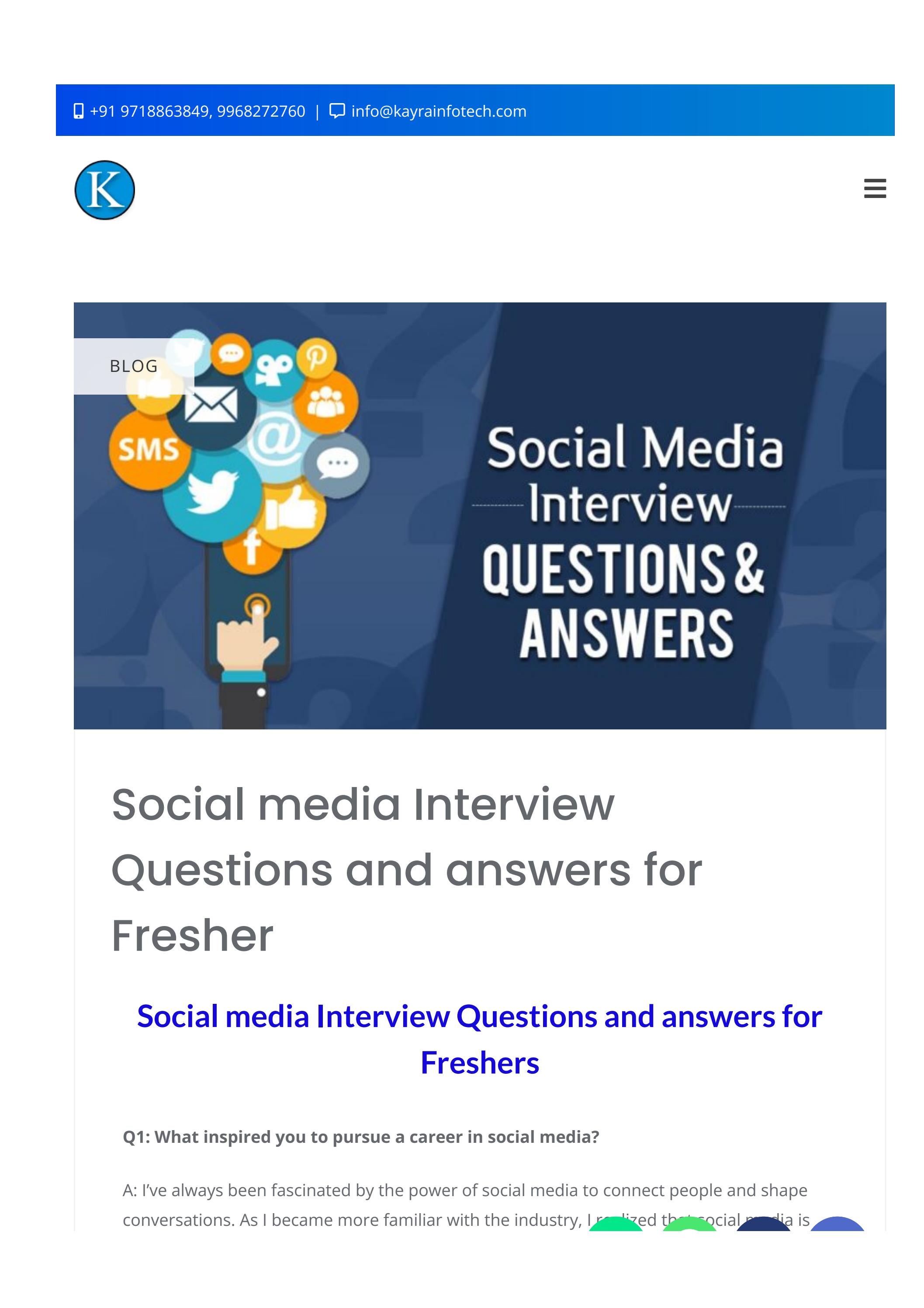 Social media Interview Questions and answers for Fresher by pawanshar20