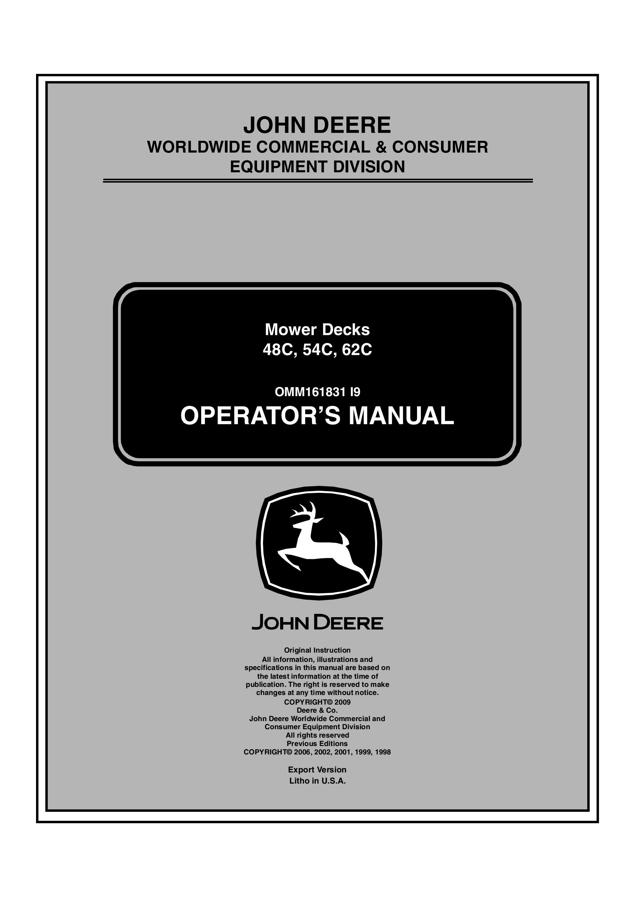 John Deere 62C Mower Decks Operator’s Manual Instant Download