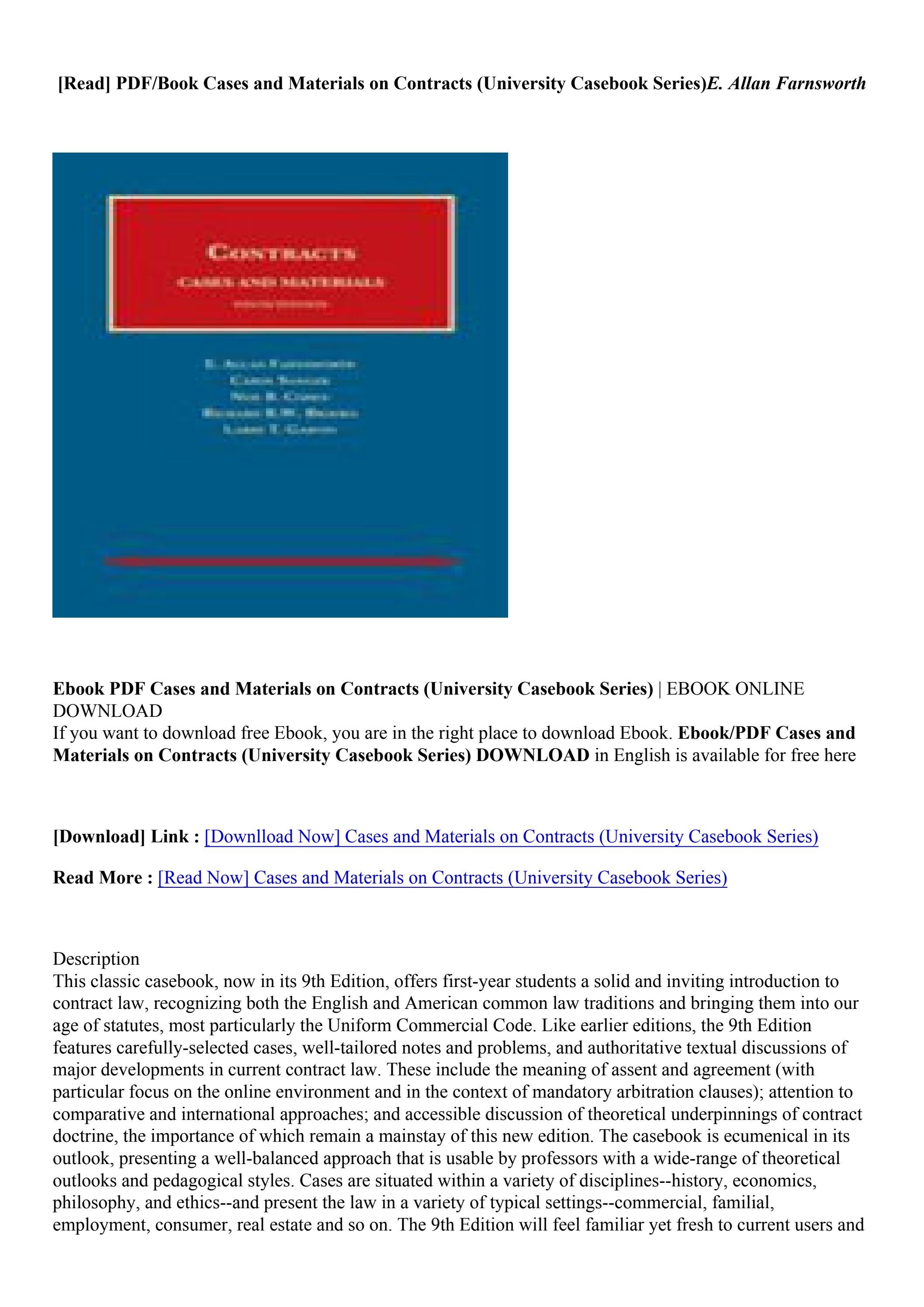 (Download Book) Cases and Materials on Contracts (University Casebook