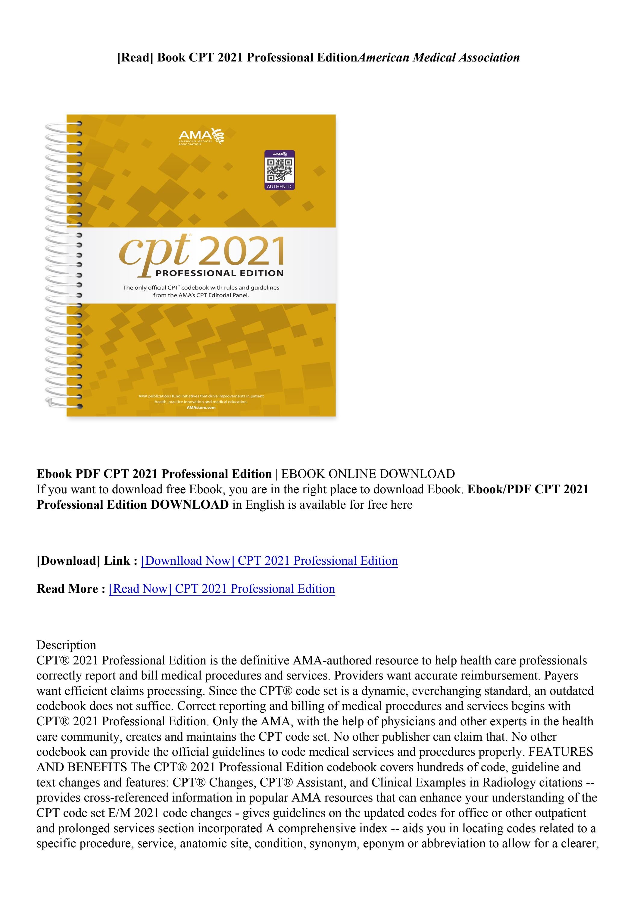 [PDF/ePub] CPT 2021 Professional Edition American Medical Association