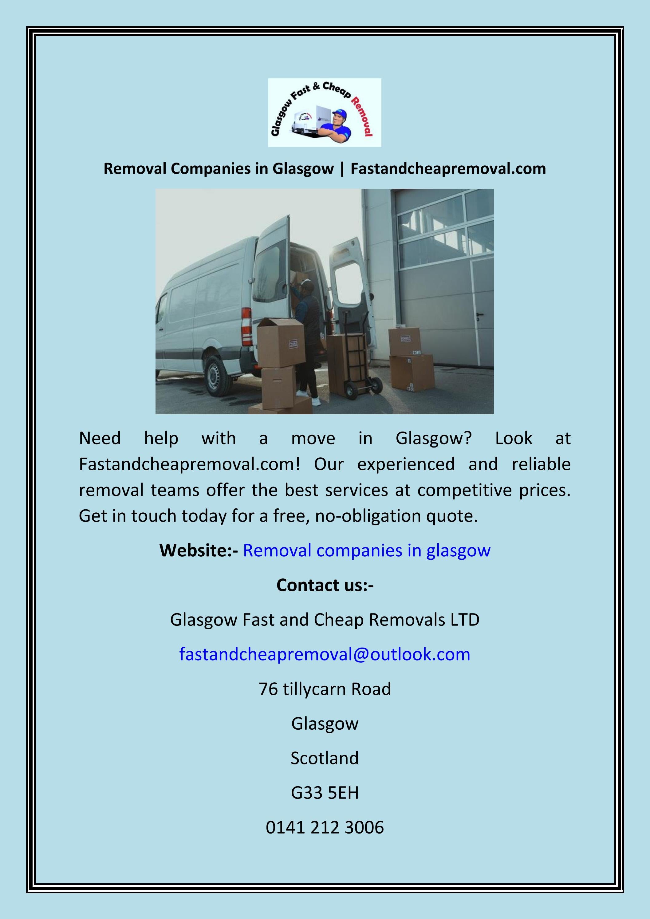Removal Companies in Glasgow by Glasgow Fast