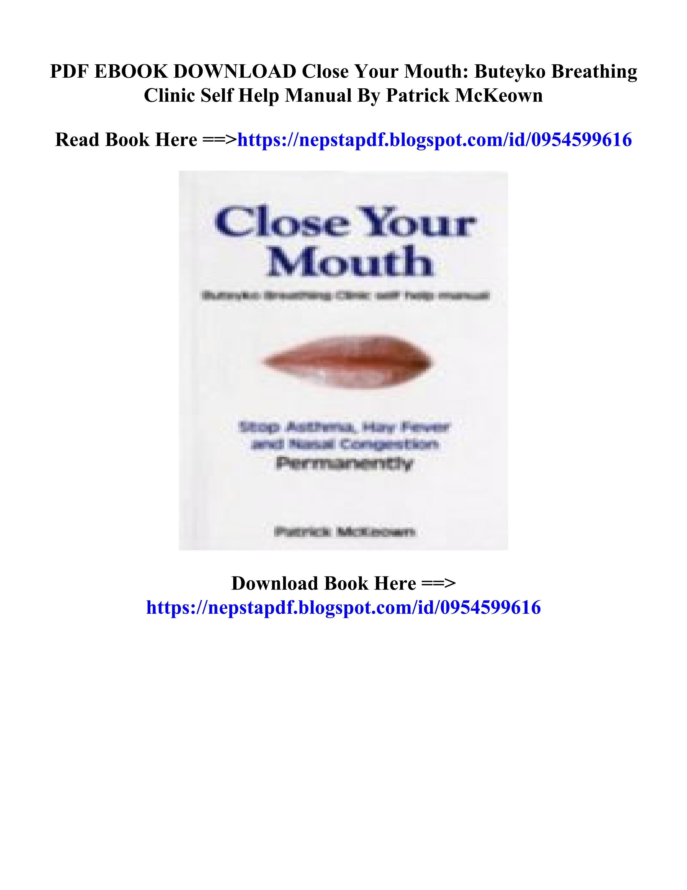 PDF Download Close Your Mouth Buteyko Breathing Clinic Self Help