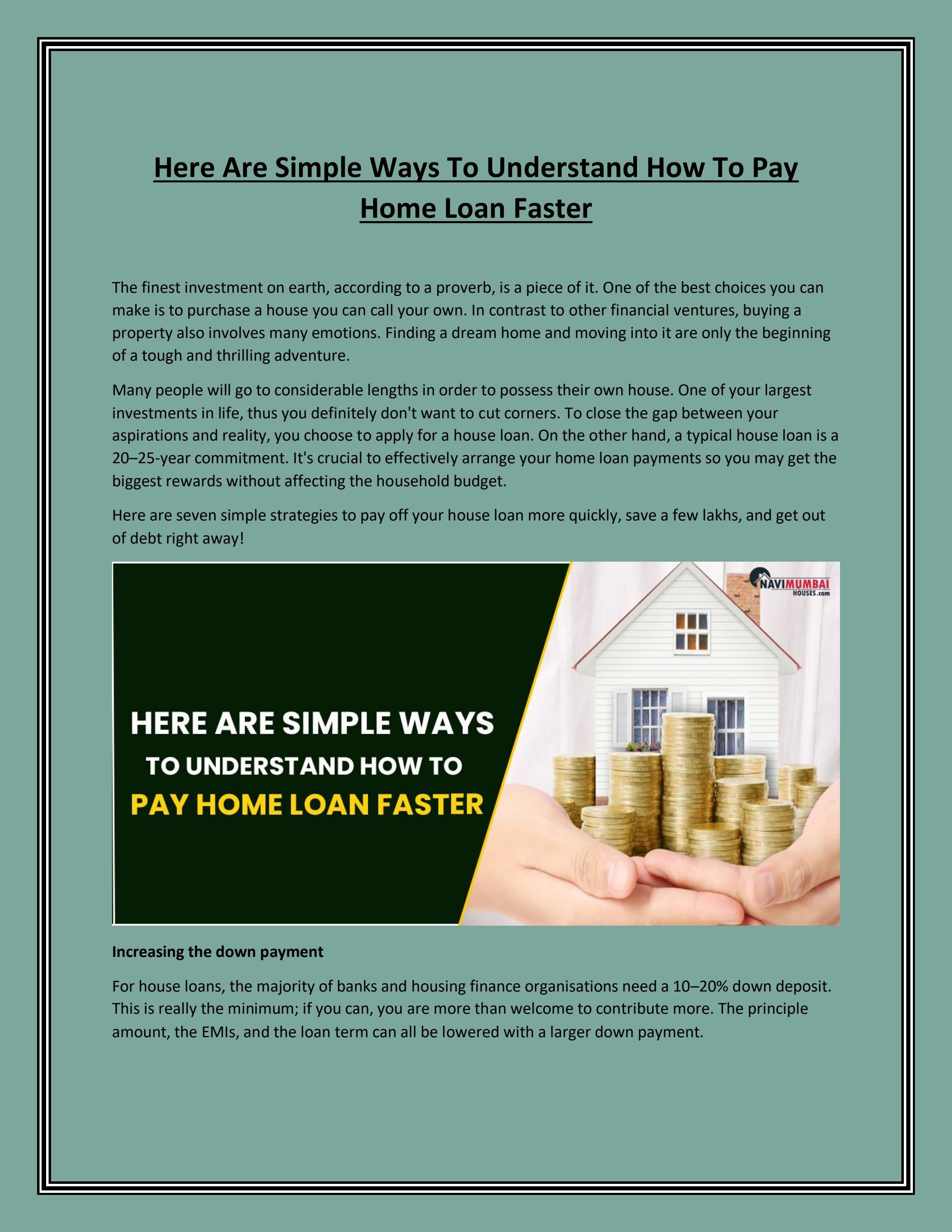 Here Are Simple Ways To Understand How To Pay Home Loan Faster By
