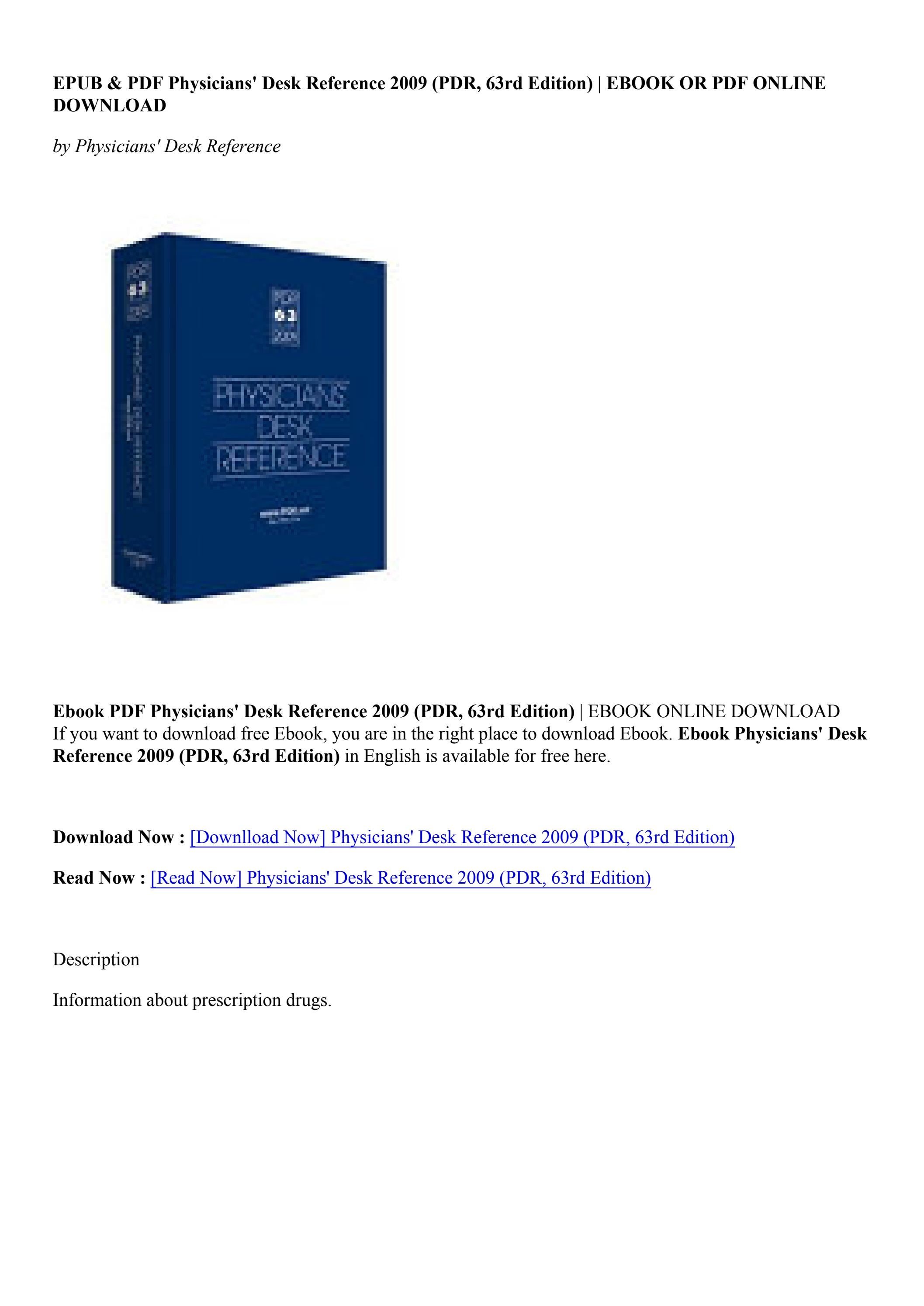 Download Physicians' Desk Reference 2009 (PDR, 63rd Edition
