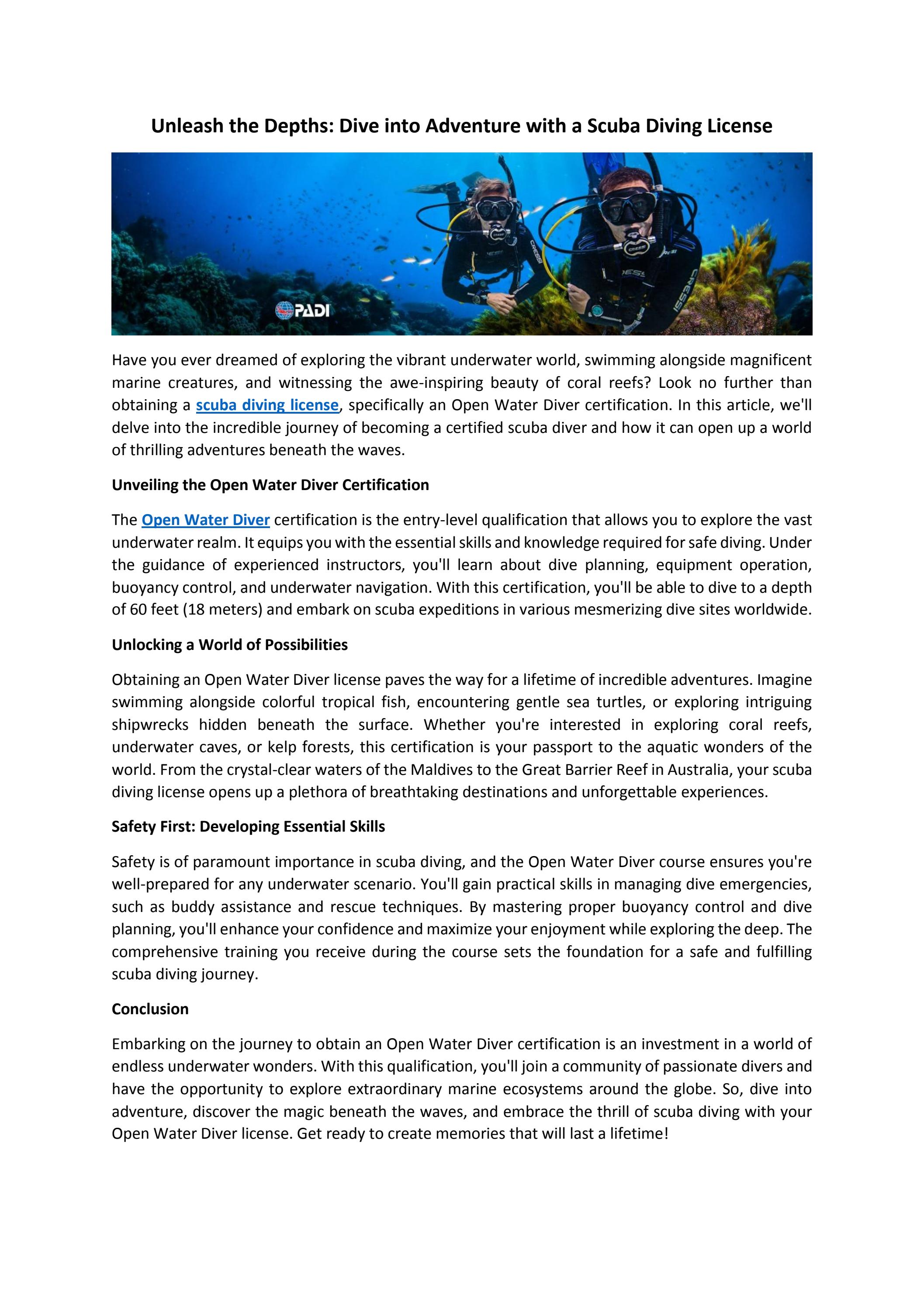 Unleash the Depths Dive into Adventure with a Scuba Diving License by