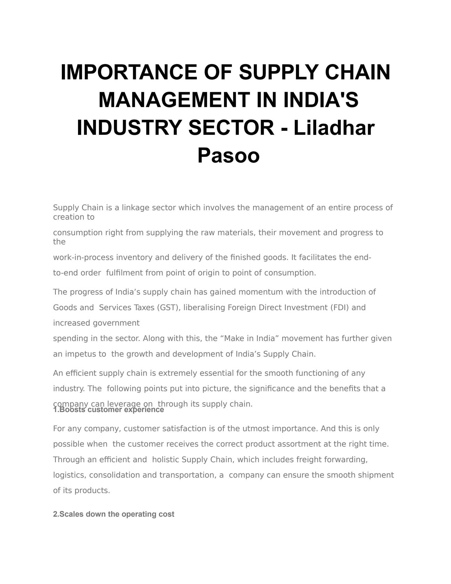 Importance of Supply Chain Management in India industry sector ...