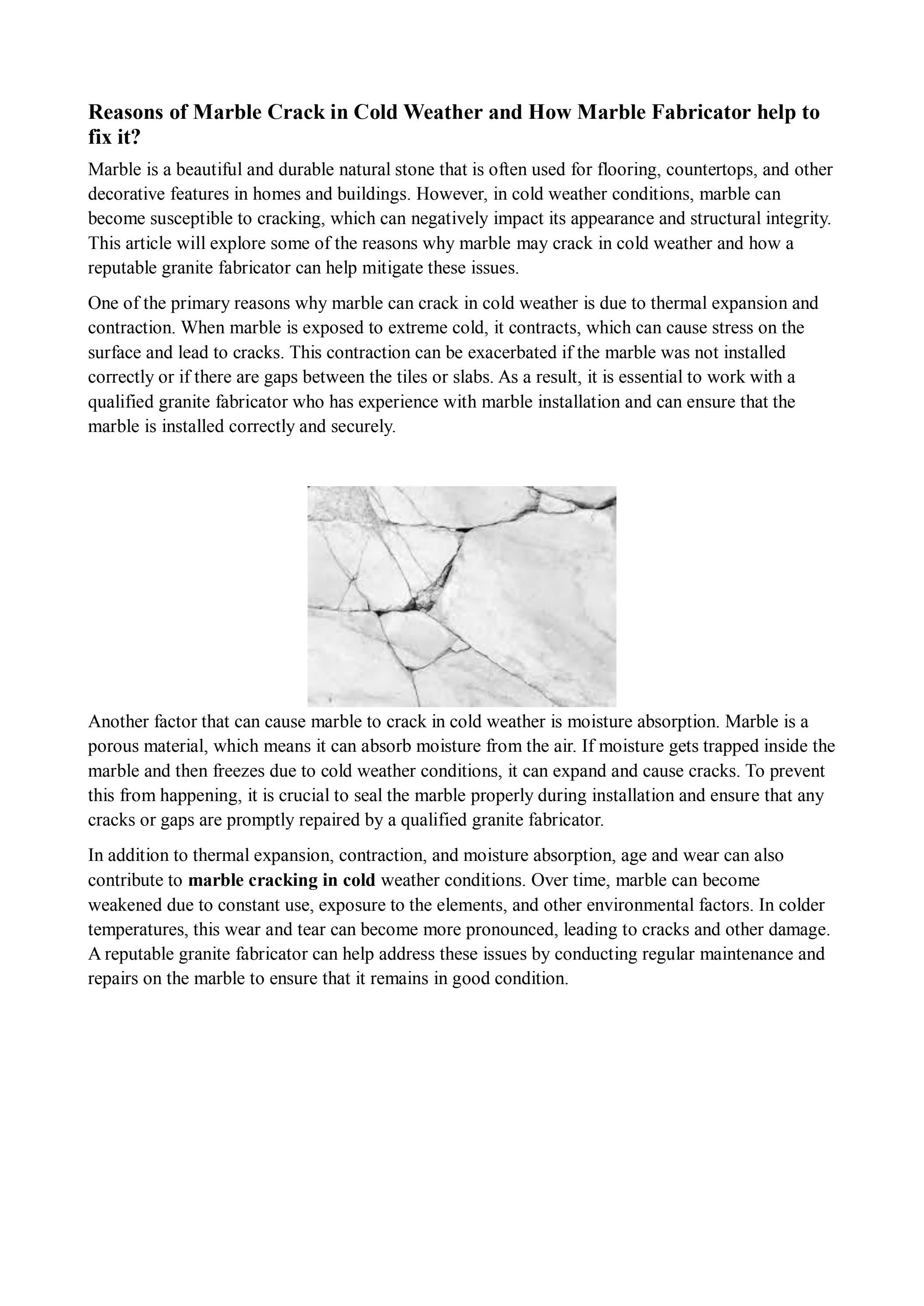 Reasons of Marble Crack in Cold Weather and How Marble Fabricator help