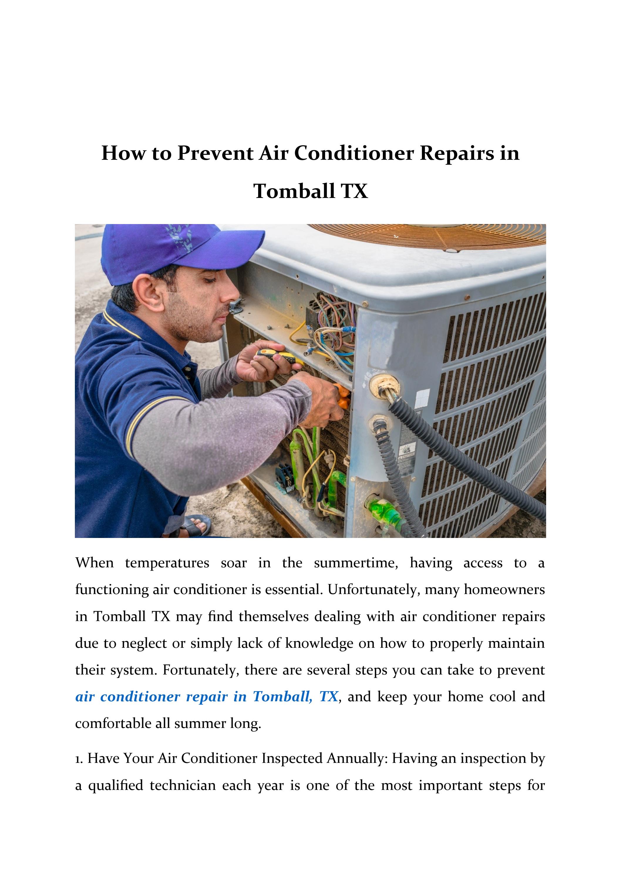 How to Prevent Air Conditioner Repairs in Tomball TX by Meghan Cruz Issuu