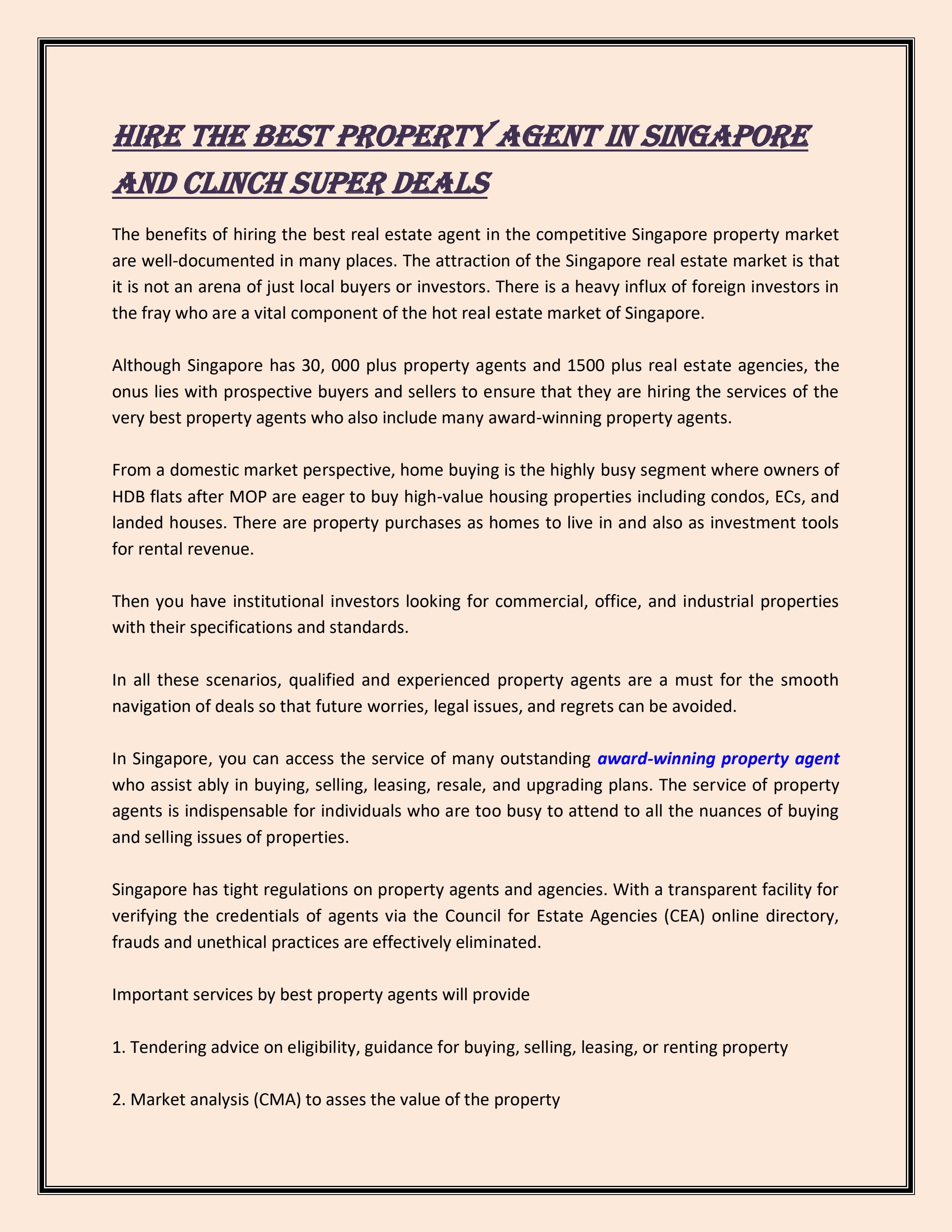 Hire The Best Property Agent In Singapore And Clinch Super Deals By