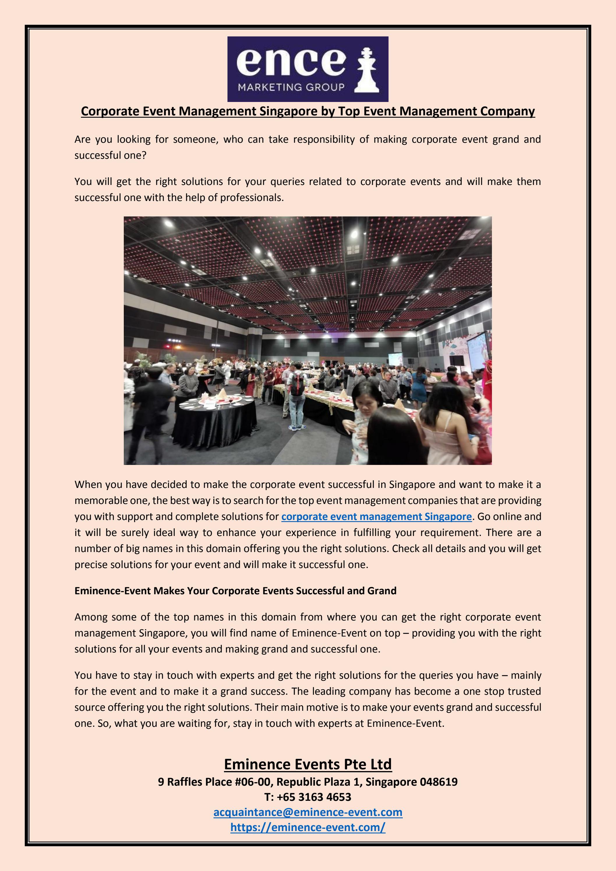 Corporate Event Management Singapore by Top Event Management Company by