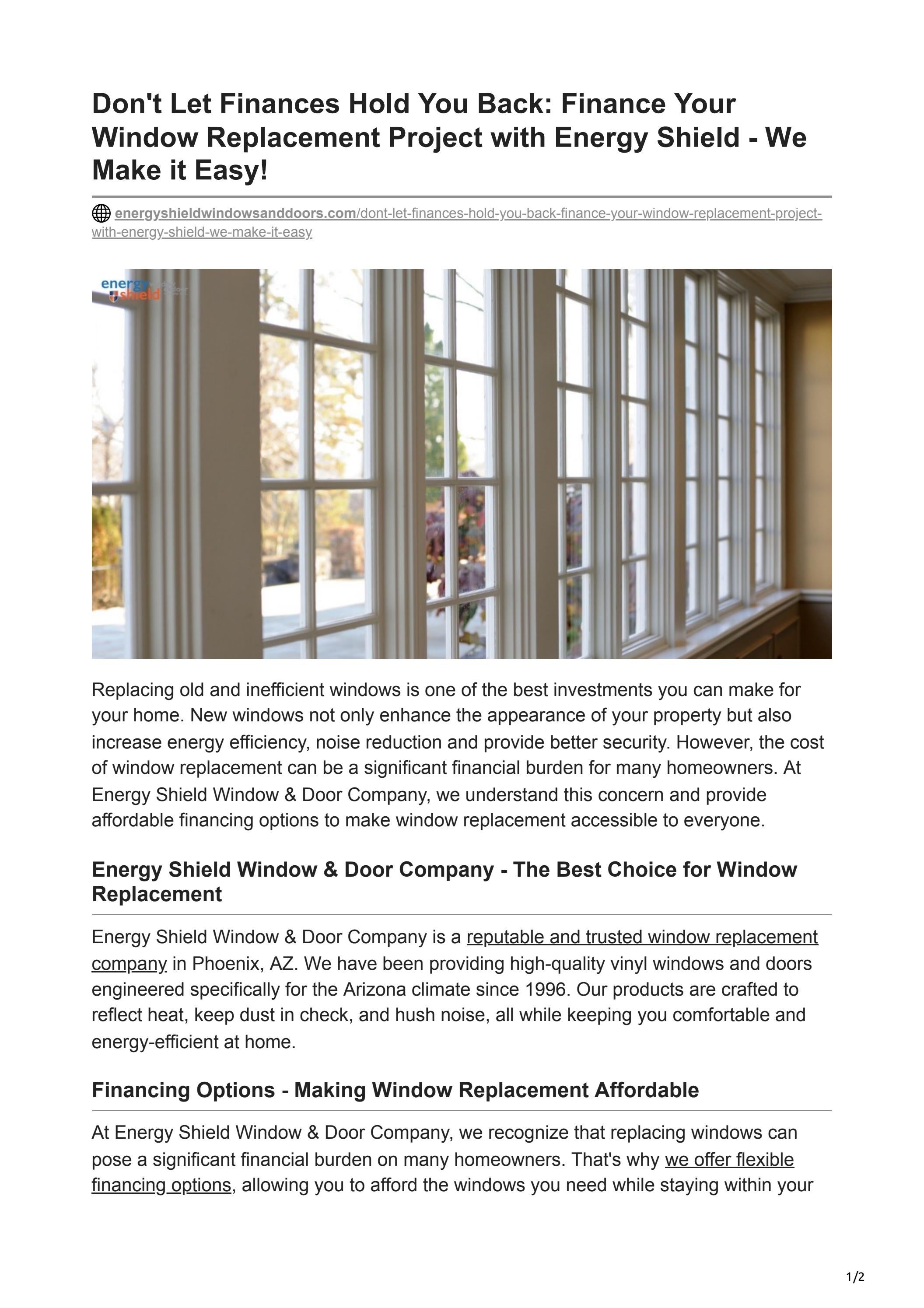 Don't Let Finances Hold You Back Finance Your Window Replacement