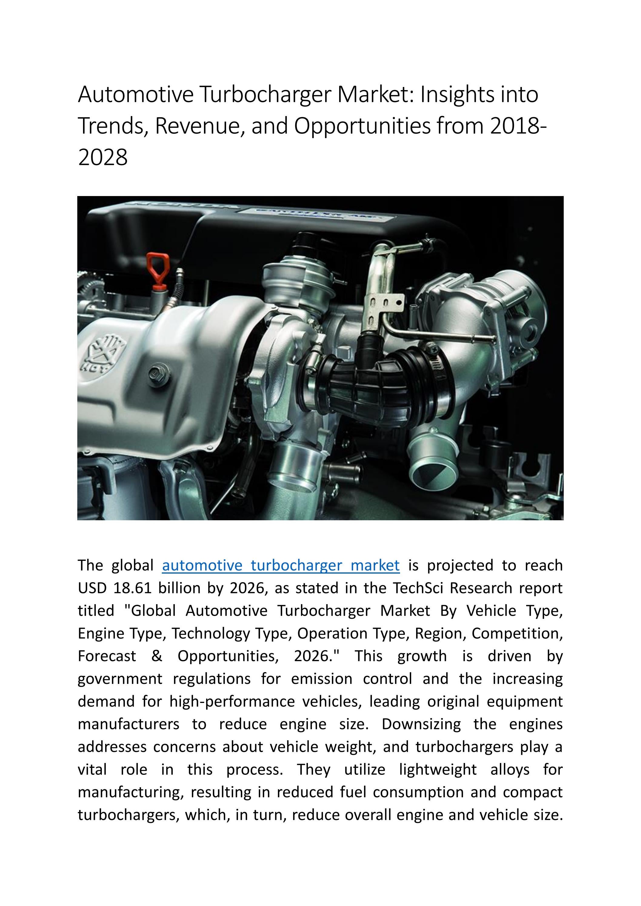 Automotive Turbocharger Market Trends, Opportunities, and Forecasts