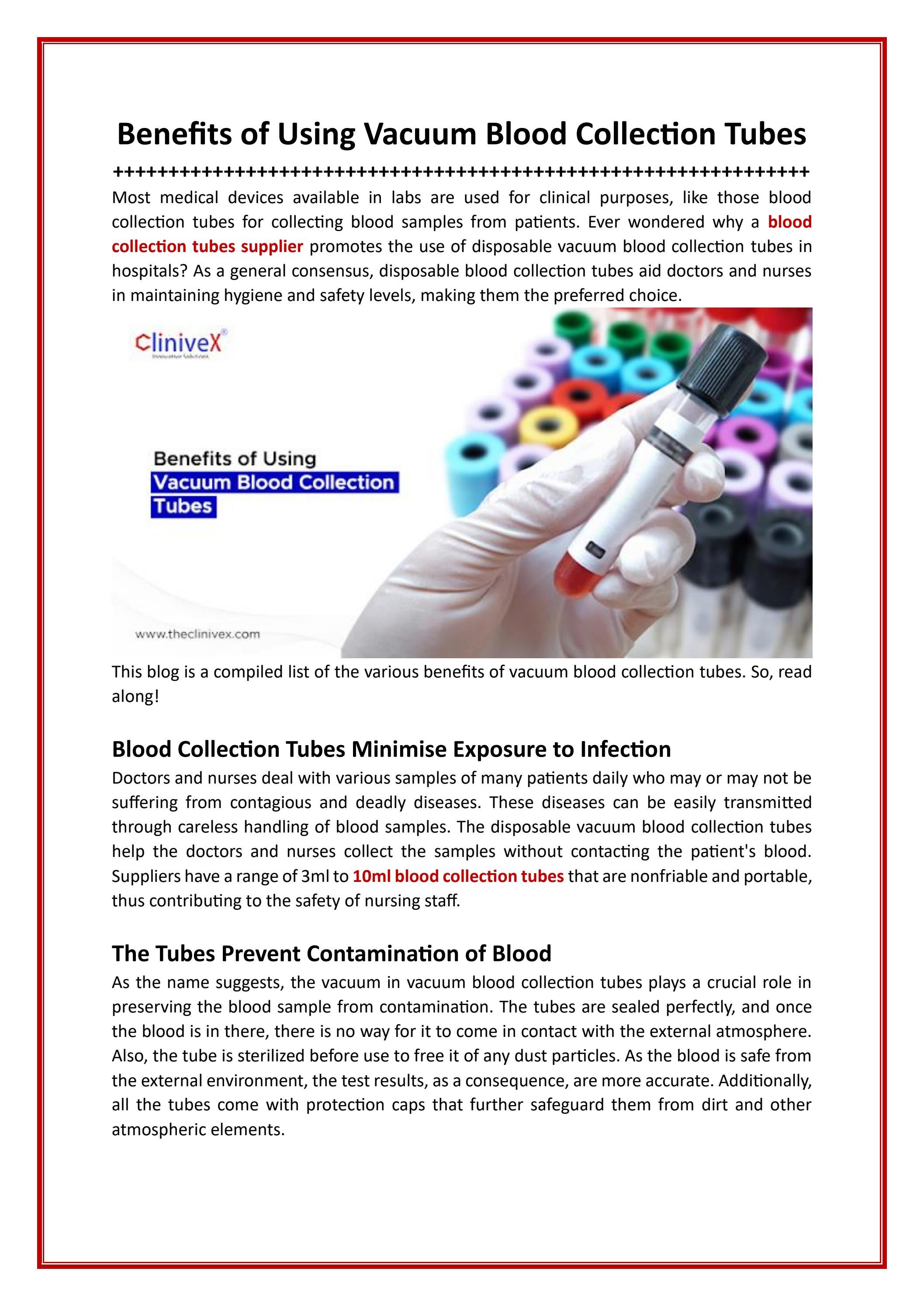 Benefits of Using Vacuum Blood Collection Tubes by Clinivex Issuu