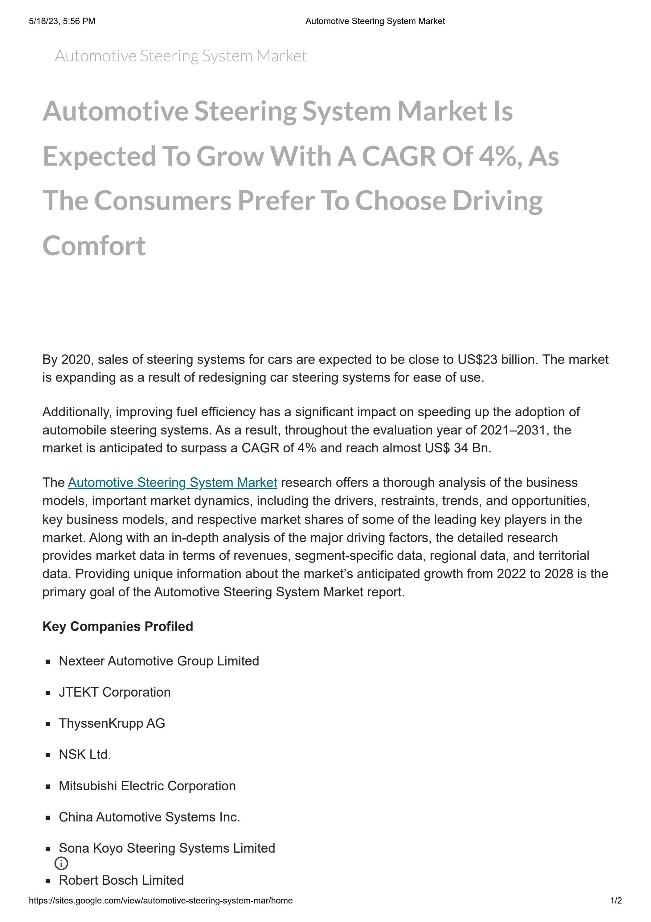 Automotive Steering System Market by Akshay Satwaskar Issuu