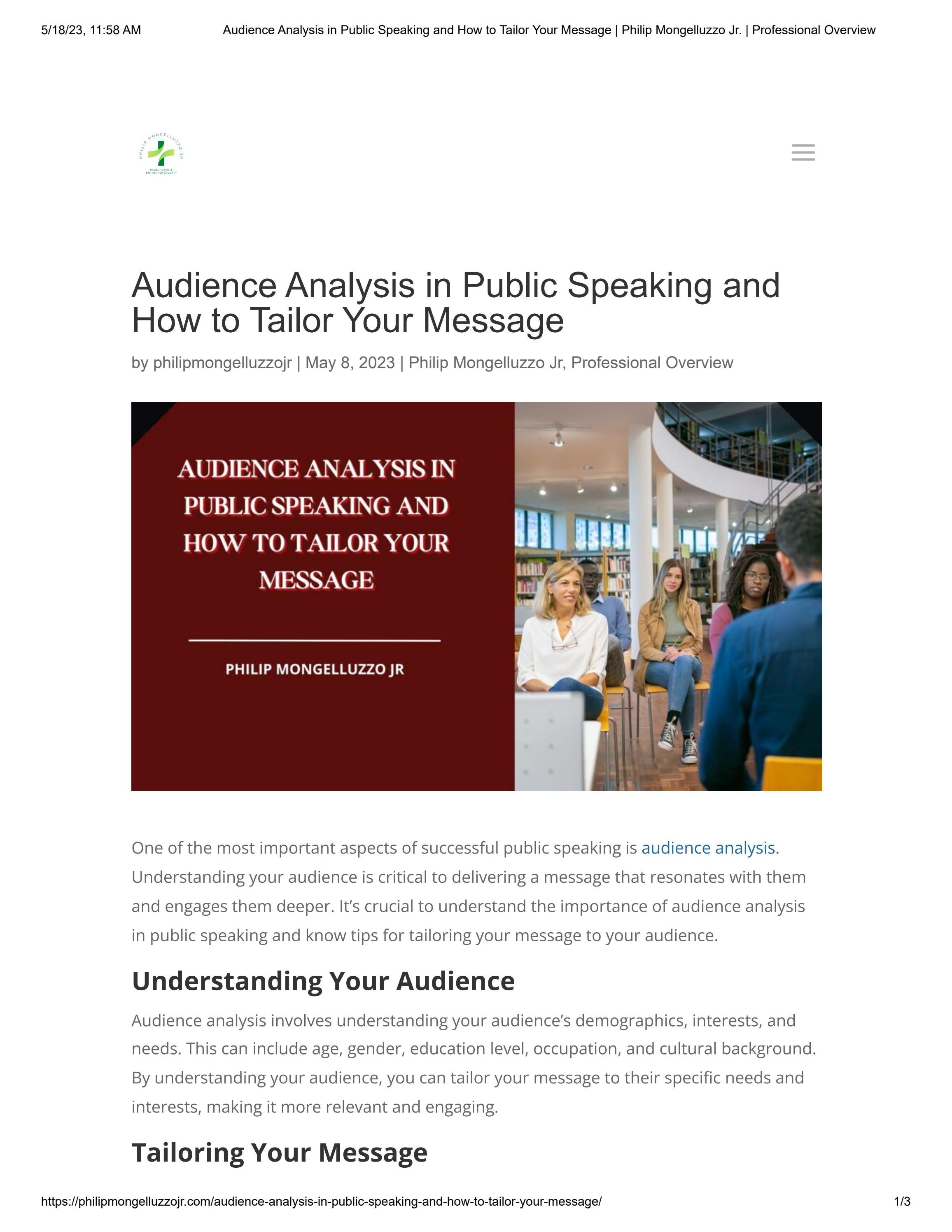 Audience Analysis in Public Speaking and How to Tailor Your Message by philipmongelluzzojr Issuu