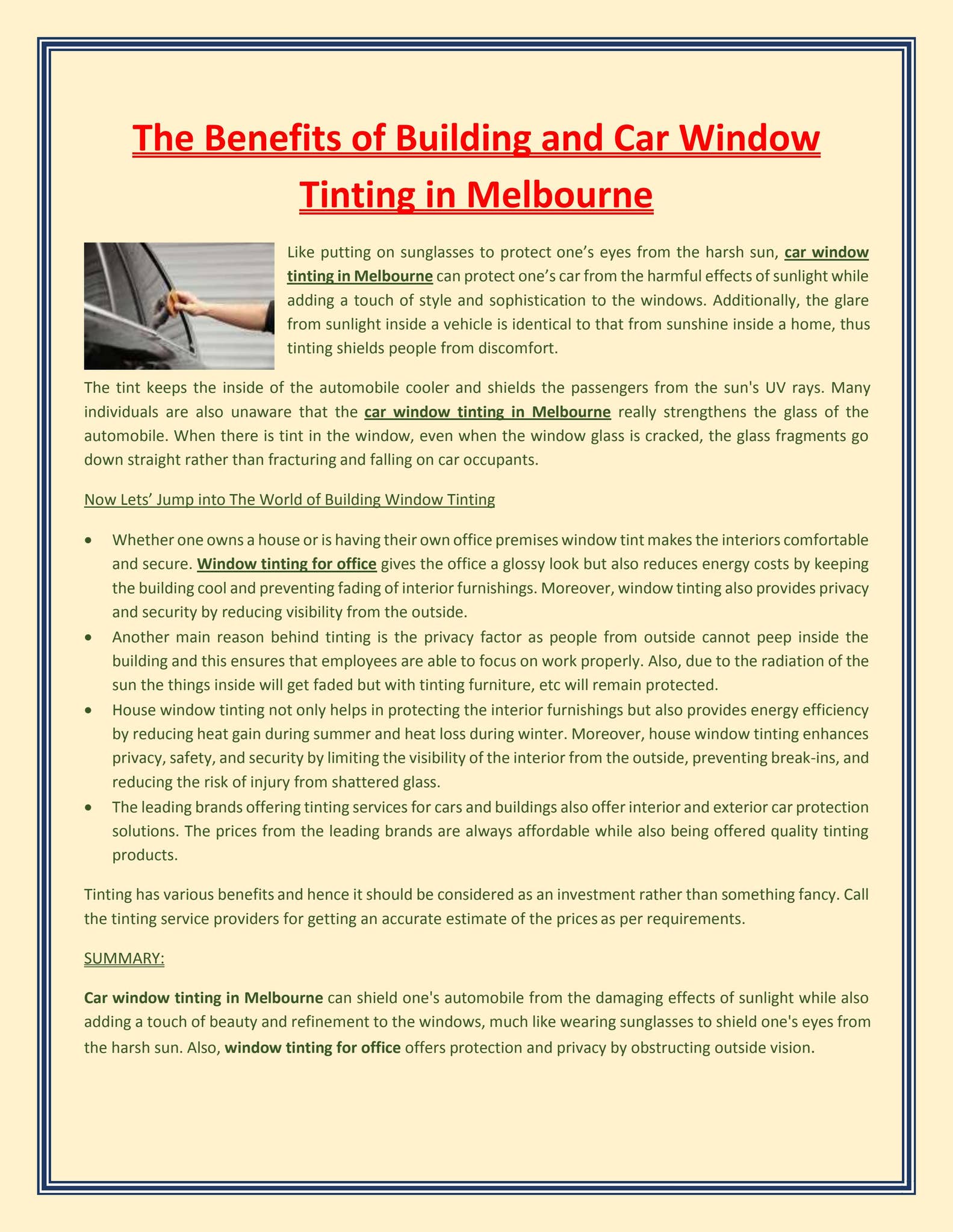 The Benefits of Building and Car Window Tinting in Melbourne by Berwick ...