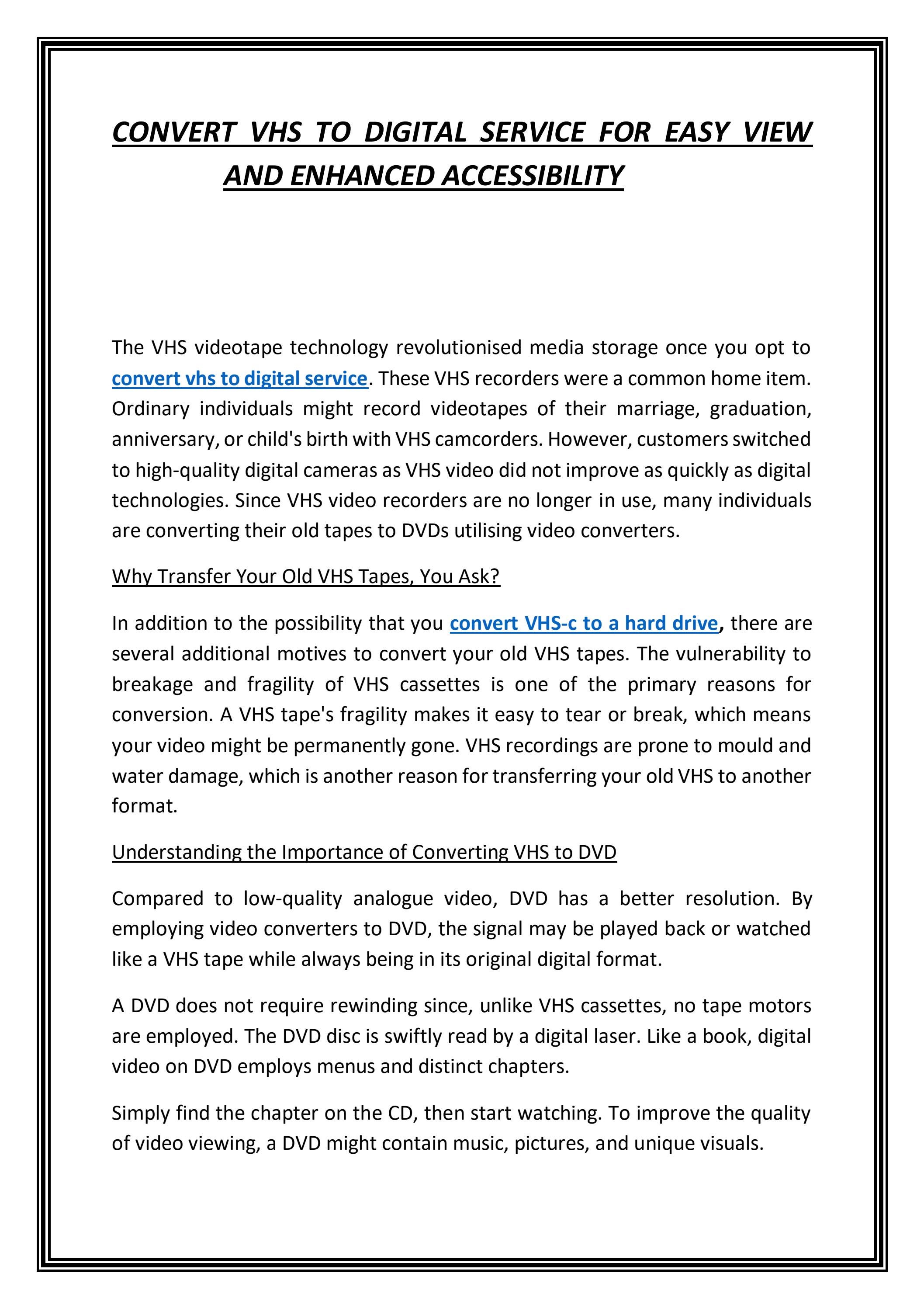 Convert Vhs to Digital Service for Easy View and Enhanced Accessibility