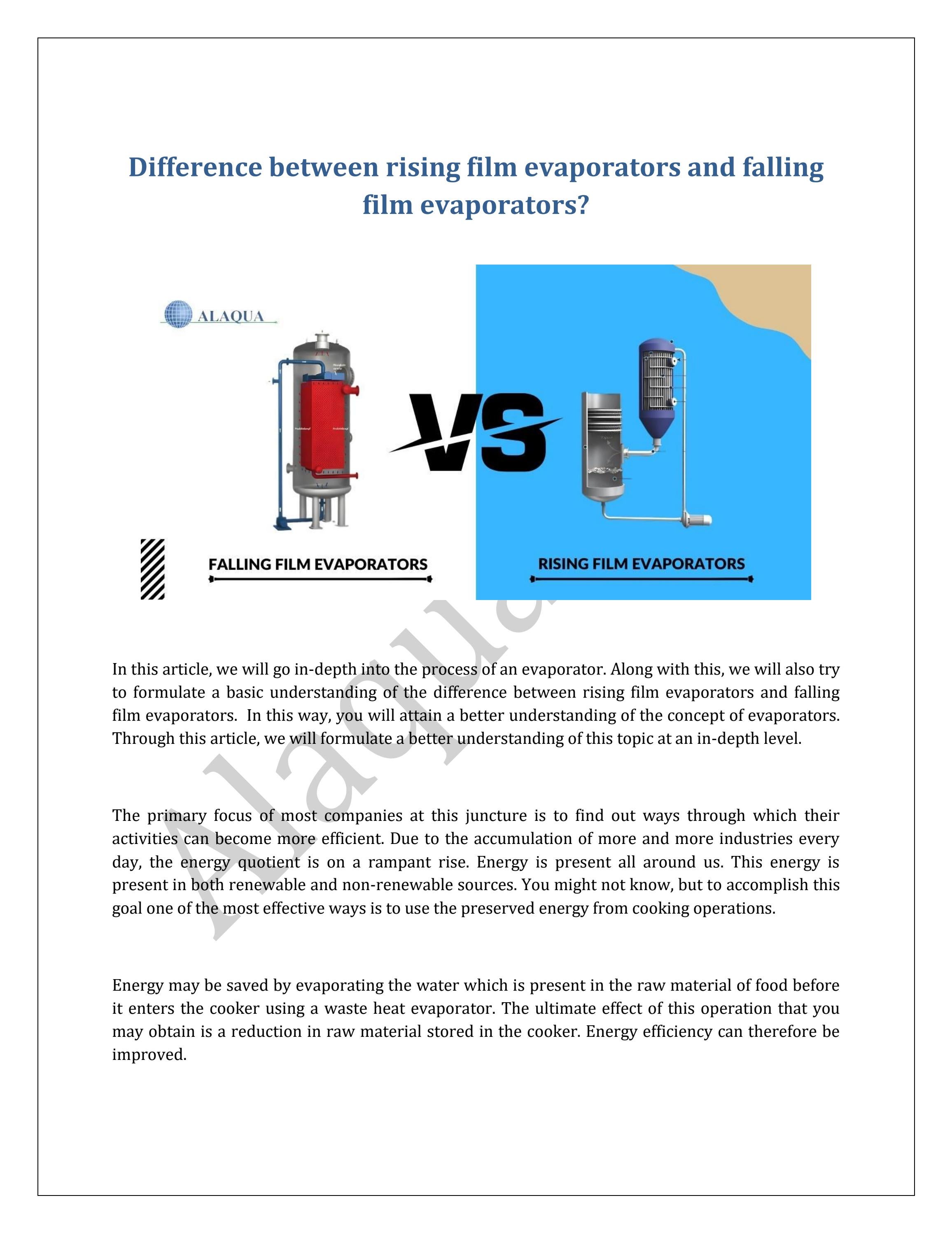 Difference between rising film evaporators and falling film evaporators ...