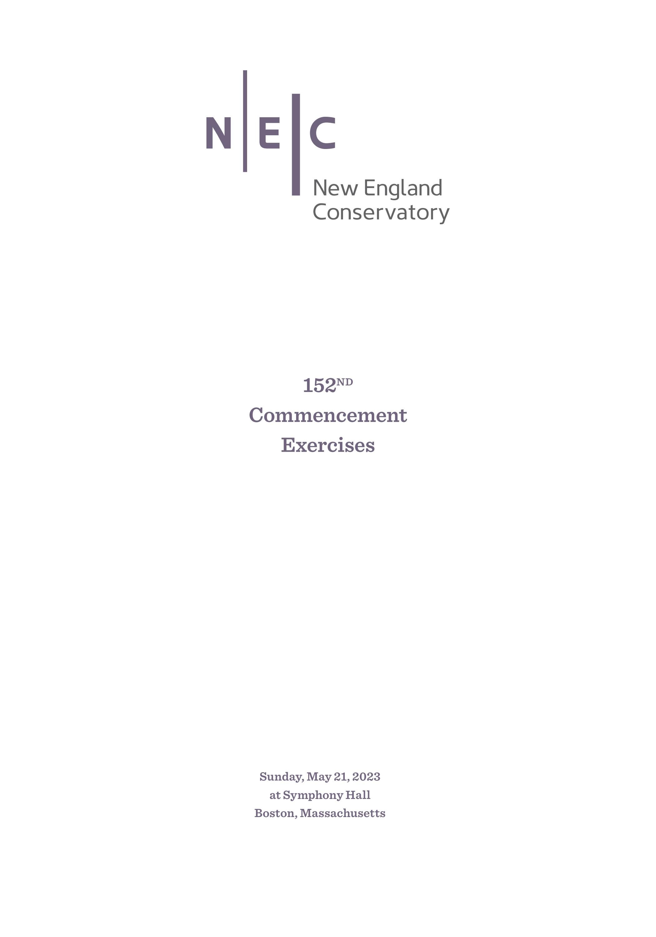 New England Conservatory 152nd Commencement Program by New England