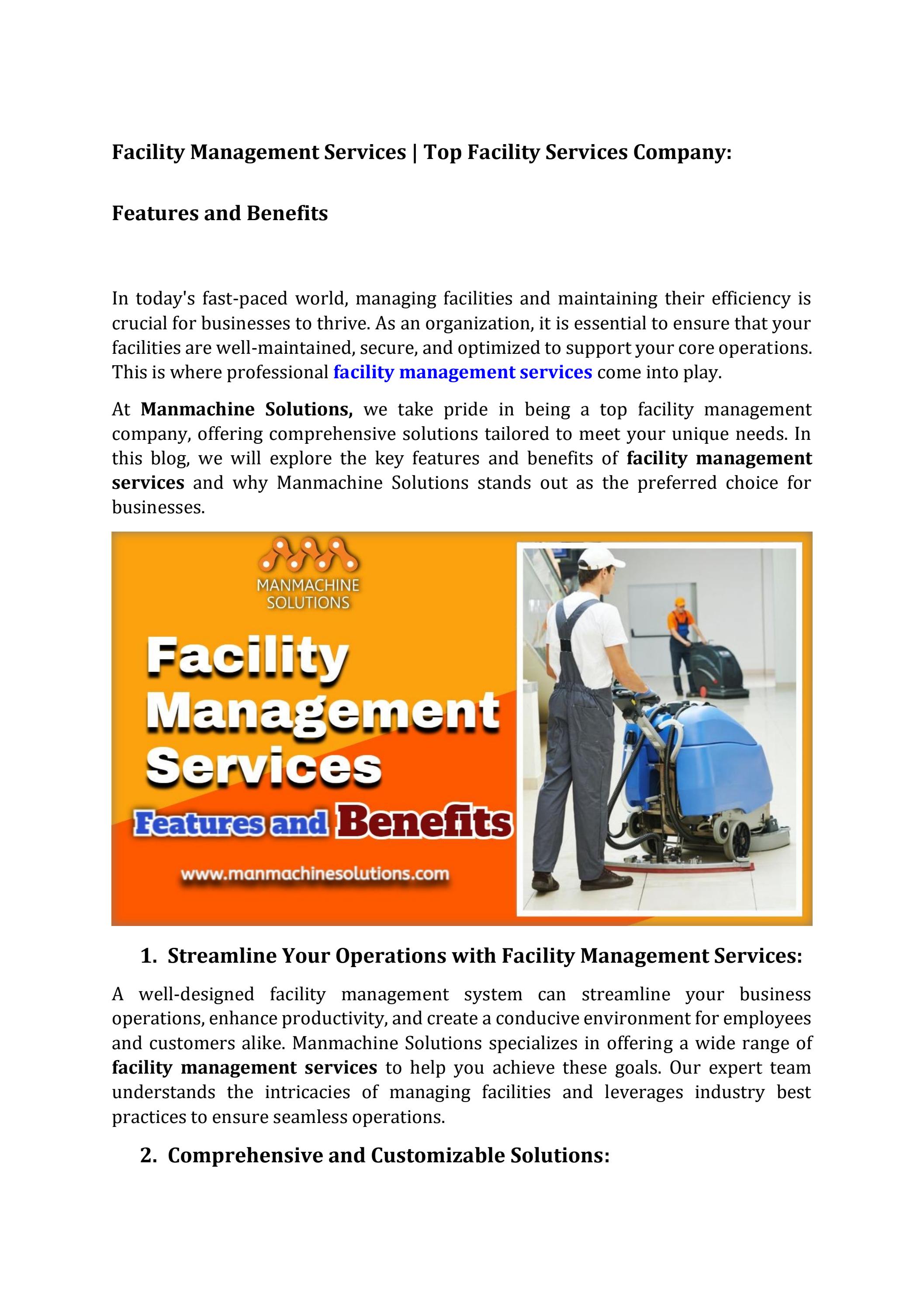 Facility Management Services Top Facility Services Company Features