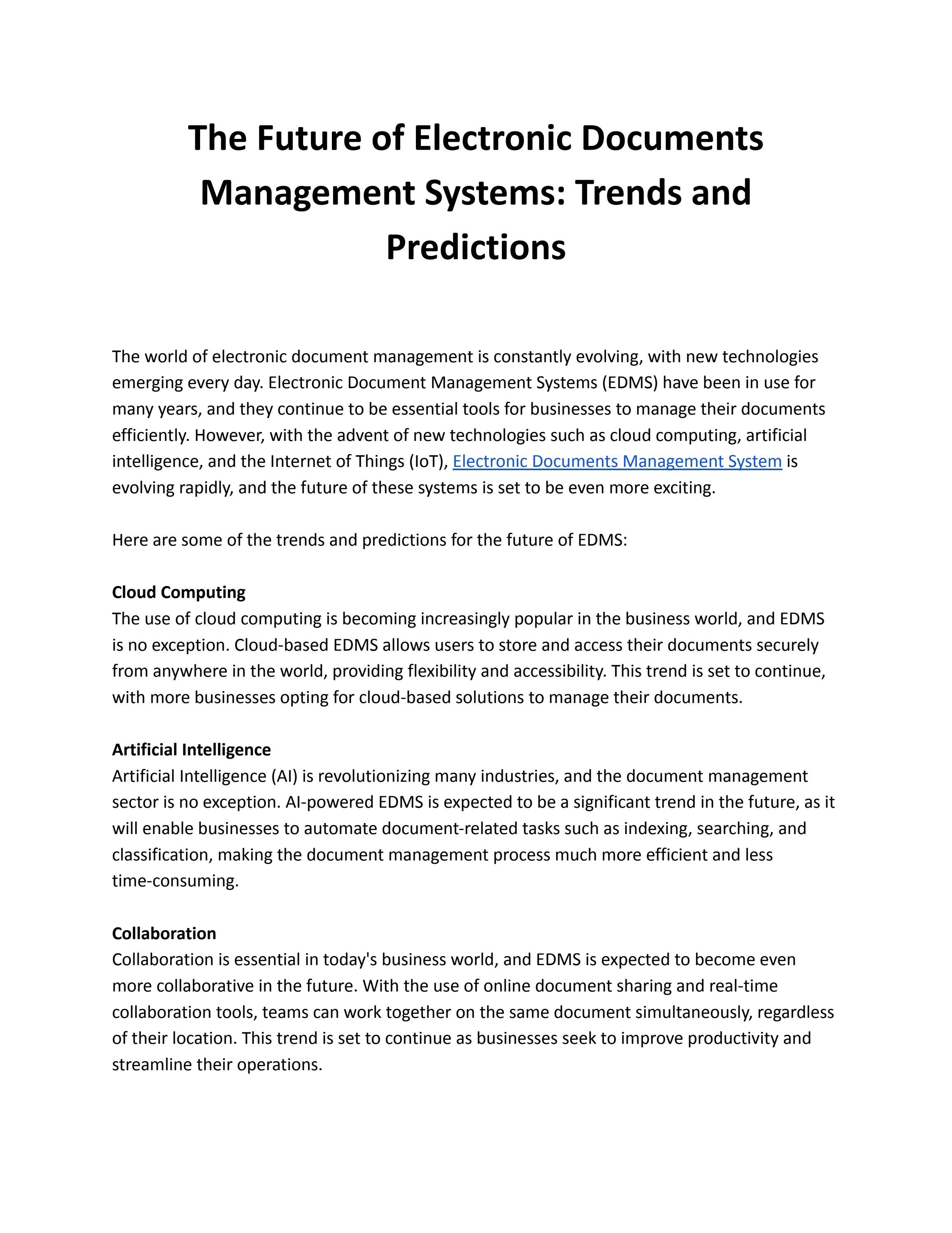 The Future of Electronic Documents Management Systems Trends and