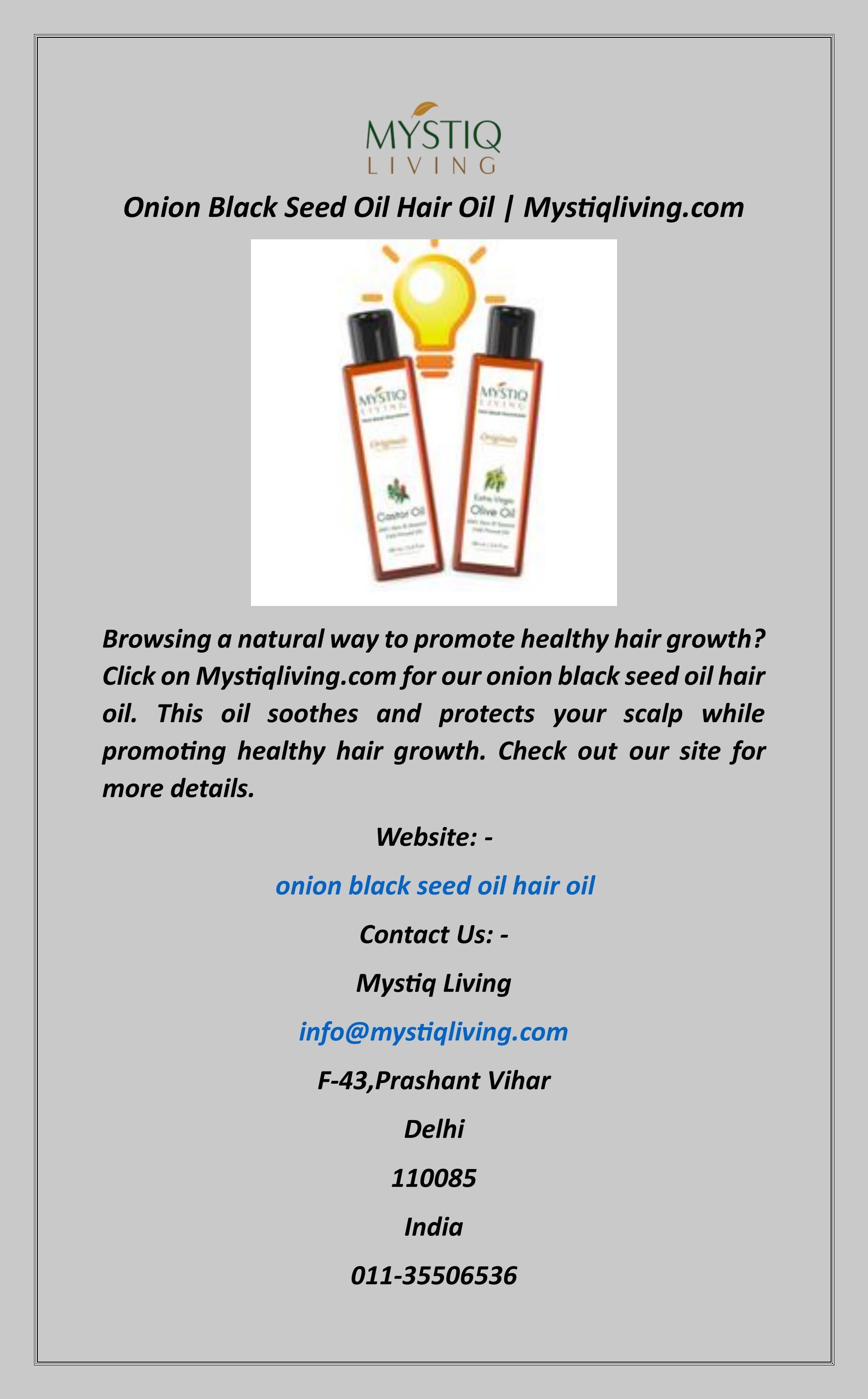Onion Black Seed Oil Hair Oil by Mystiq Living Issuu