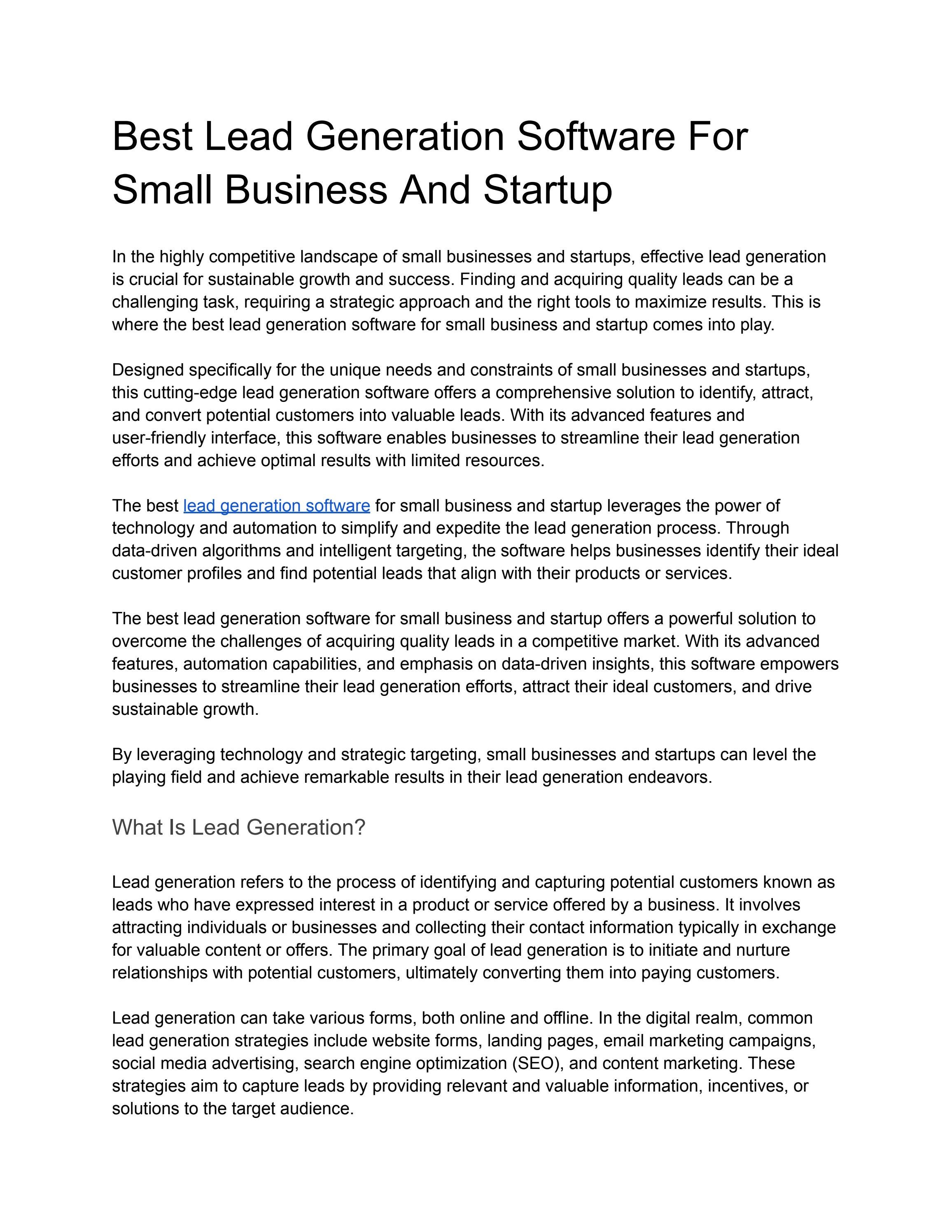 Best Lead Generation Software For Small Business And Startup by