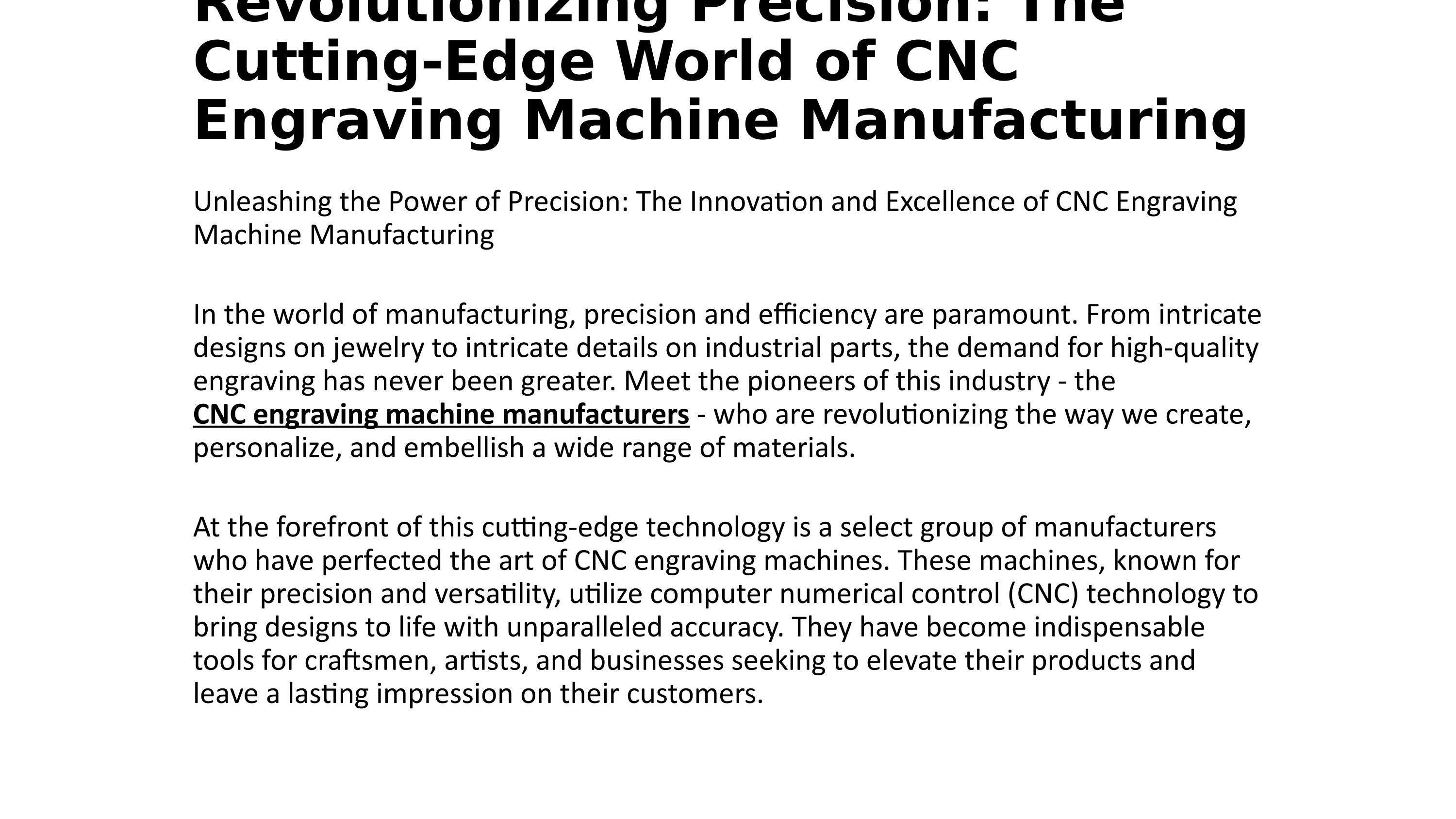 Revolutionizing Precision The CuttingEdge World of CNC Engraving