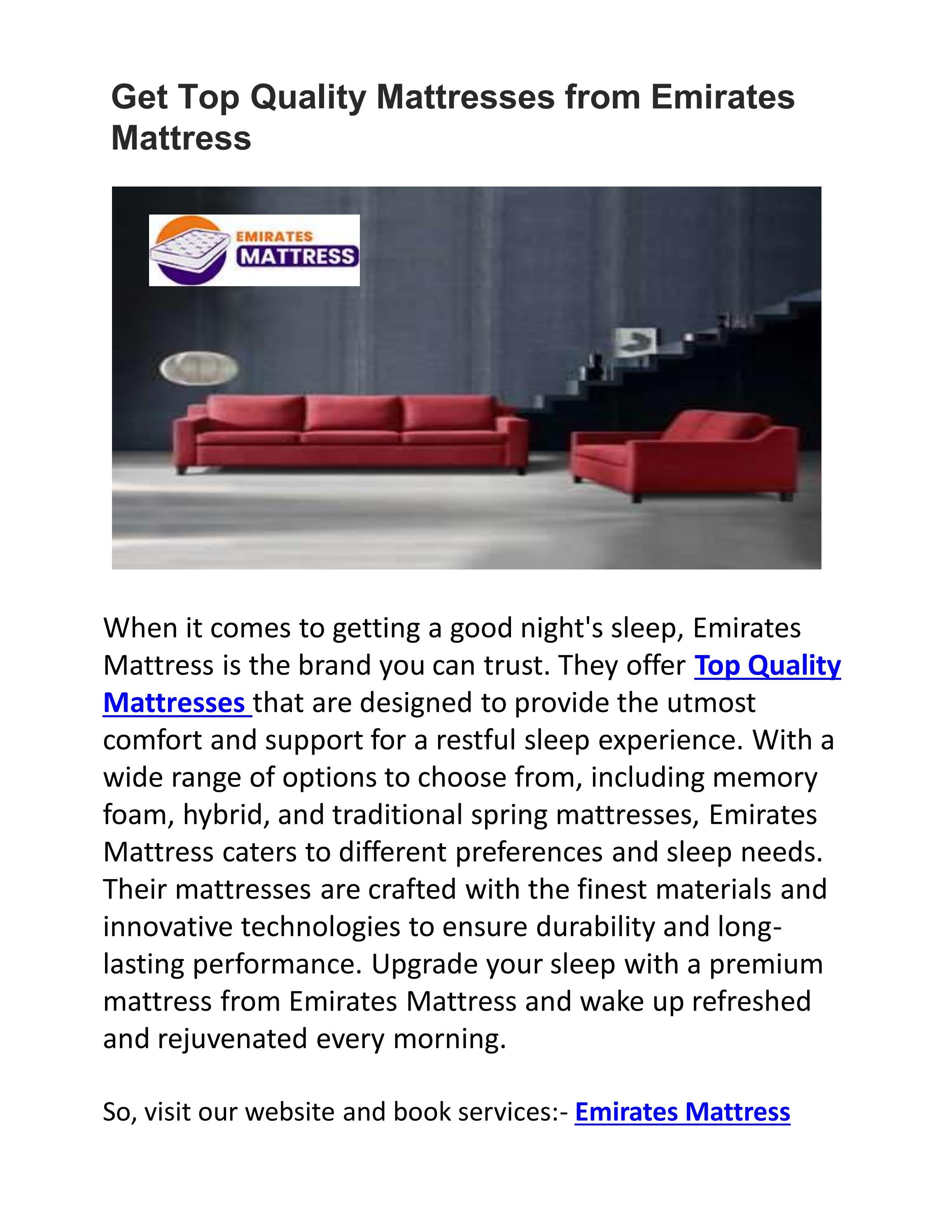 Get Top Quality Mattresses from Emirates Mattress by Emirates Mattress