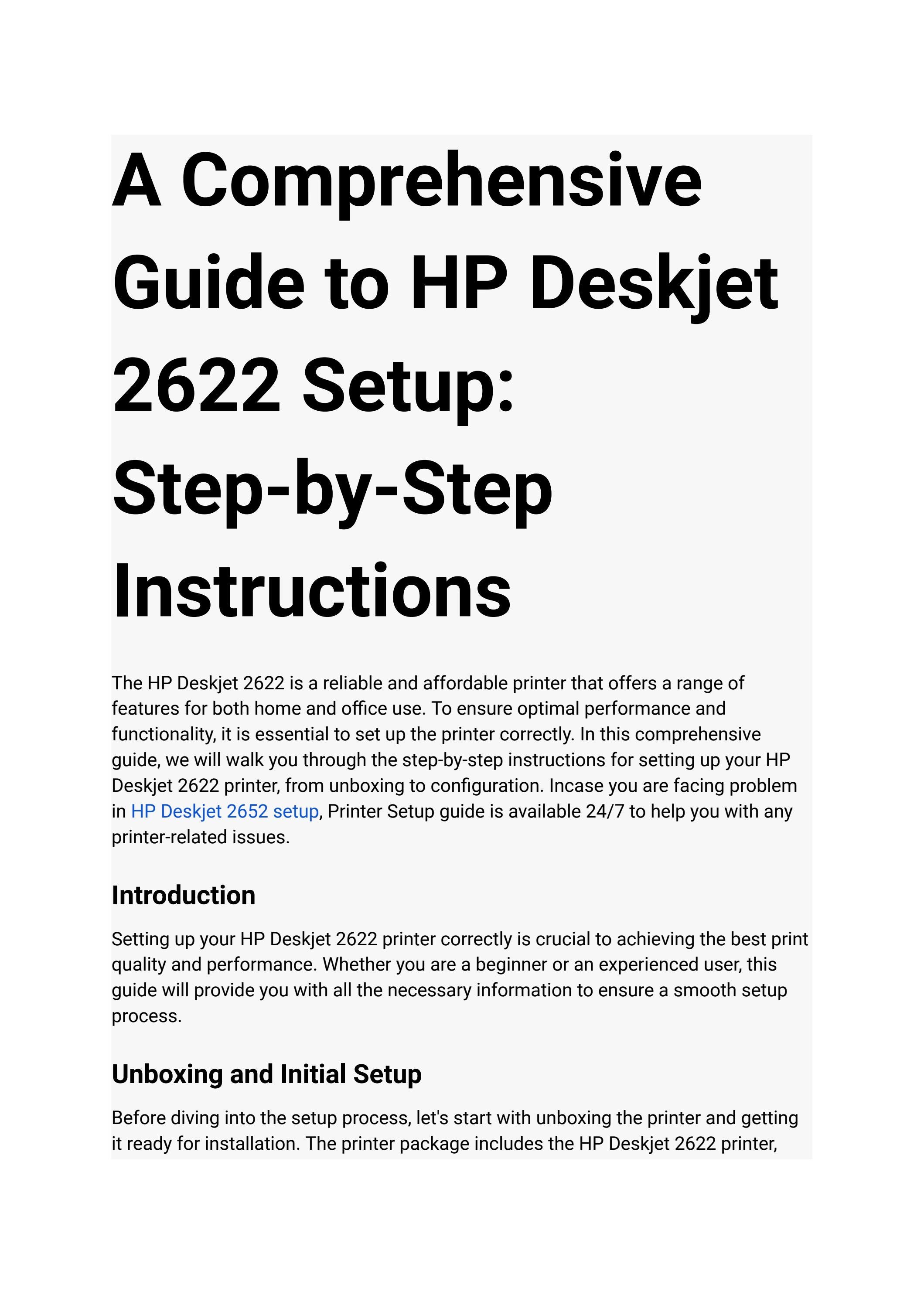 A Comprehensive Guide to HP Deskjet 2622 Setup StepbyStep