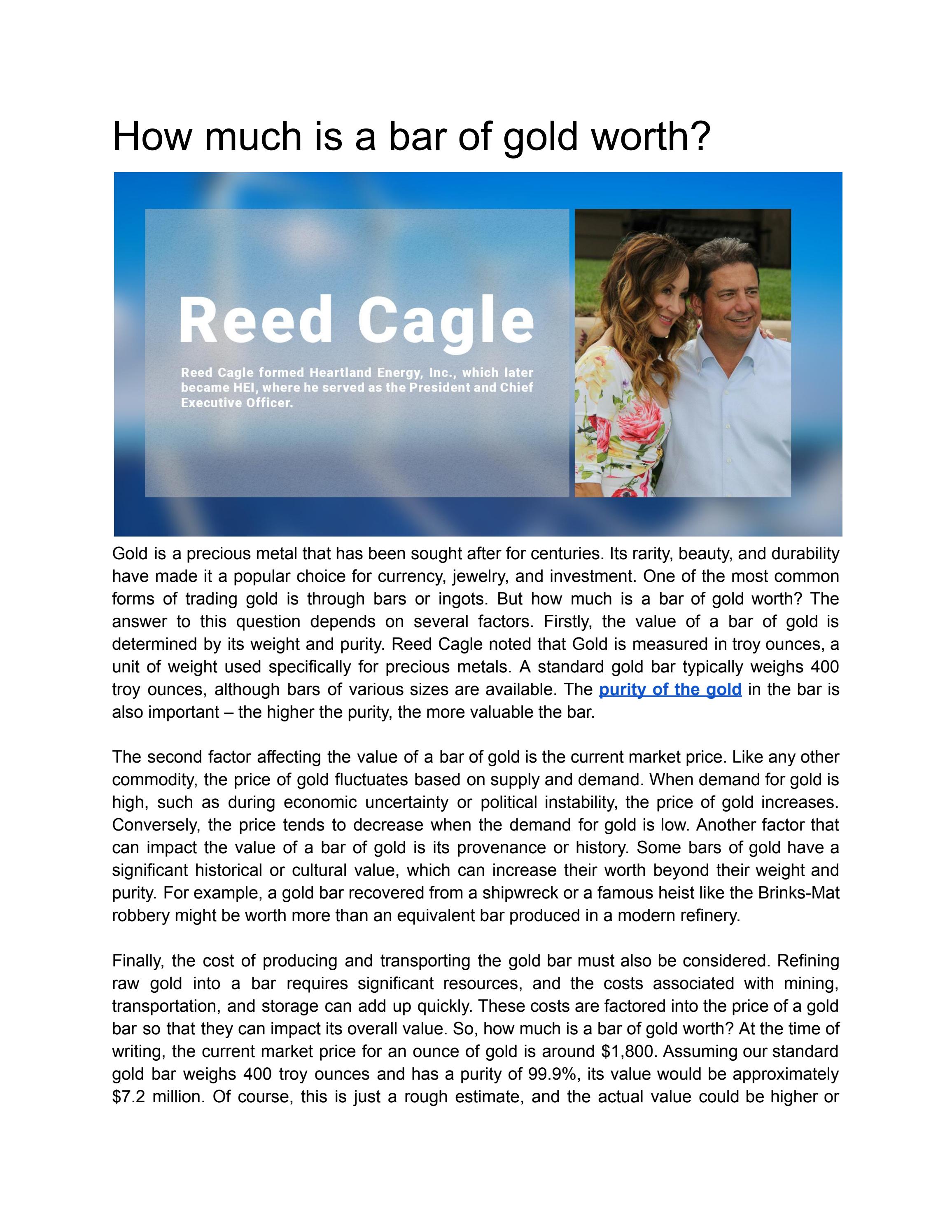 How much is a bar of gold worth? by Reed Cagle Issuu