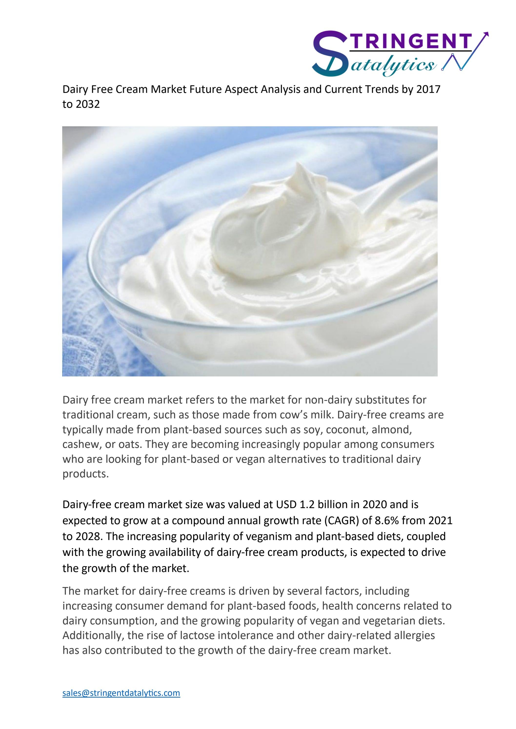 Dairy free cream market Growth, Revenue, Future Development & Forecast