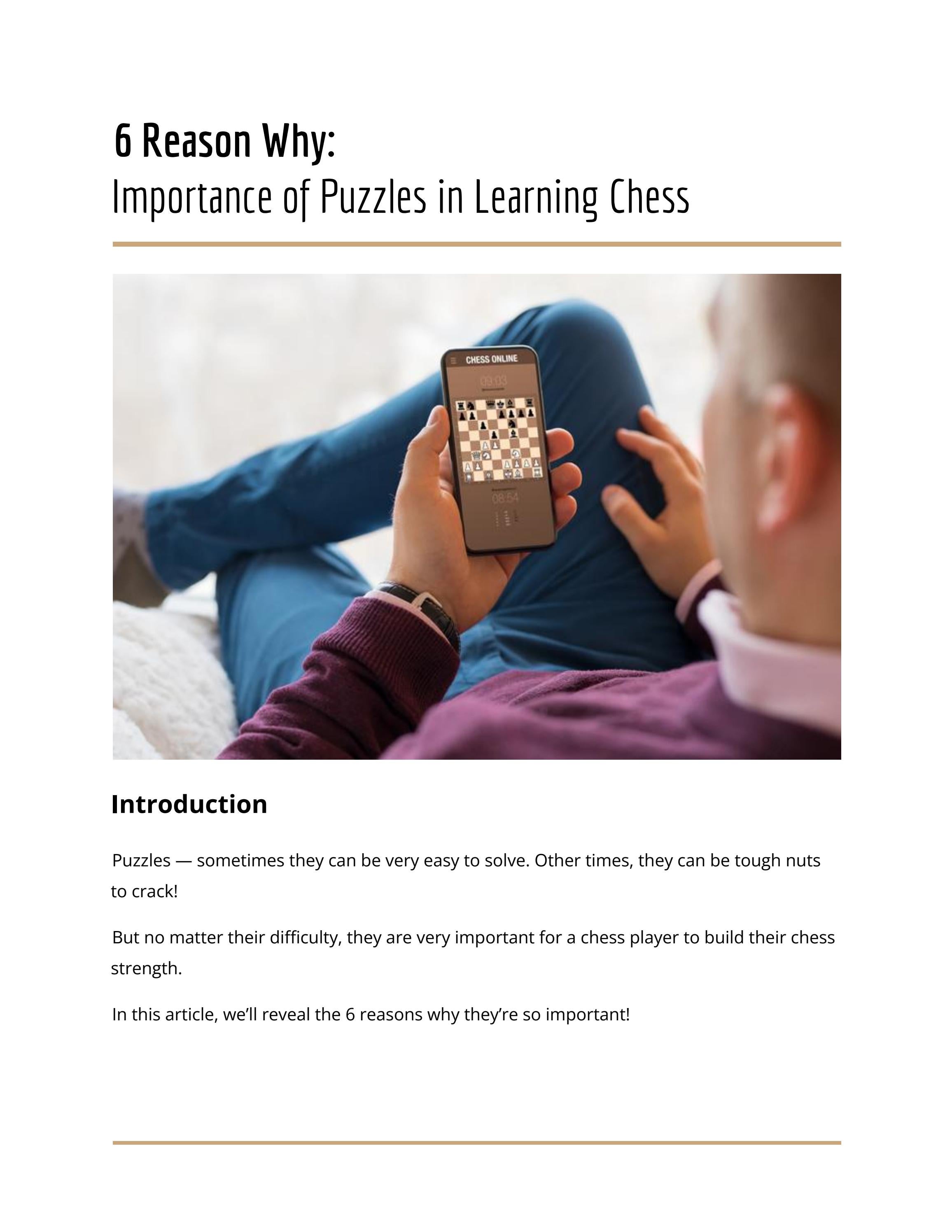 6 Reasons Why Importance of Puzzles in Learning Chess by Saswath