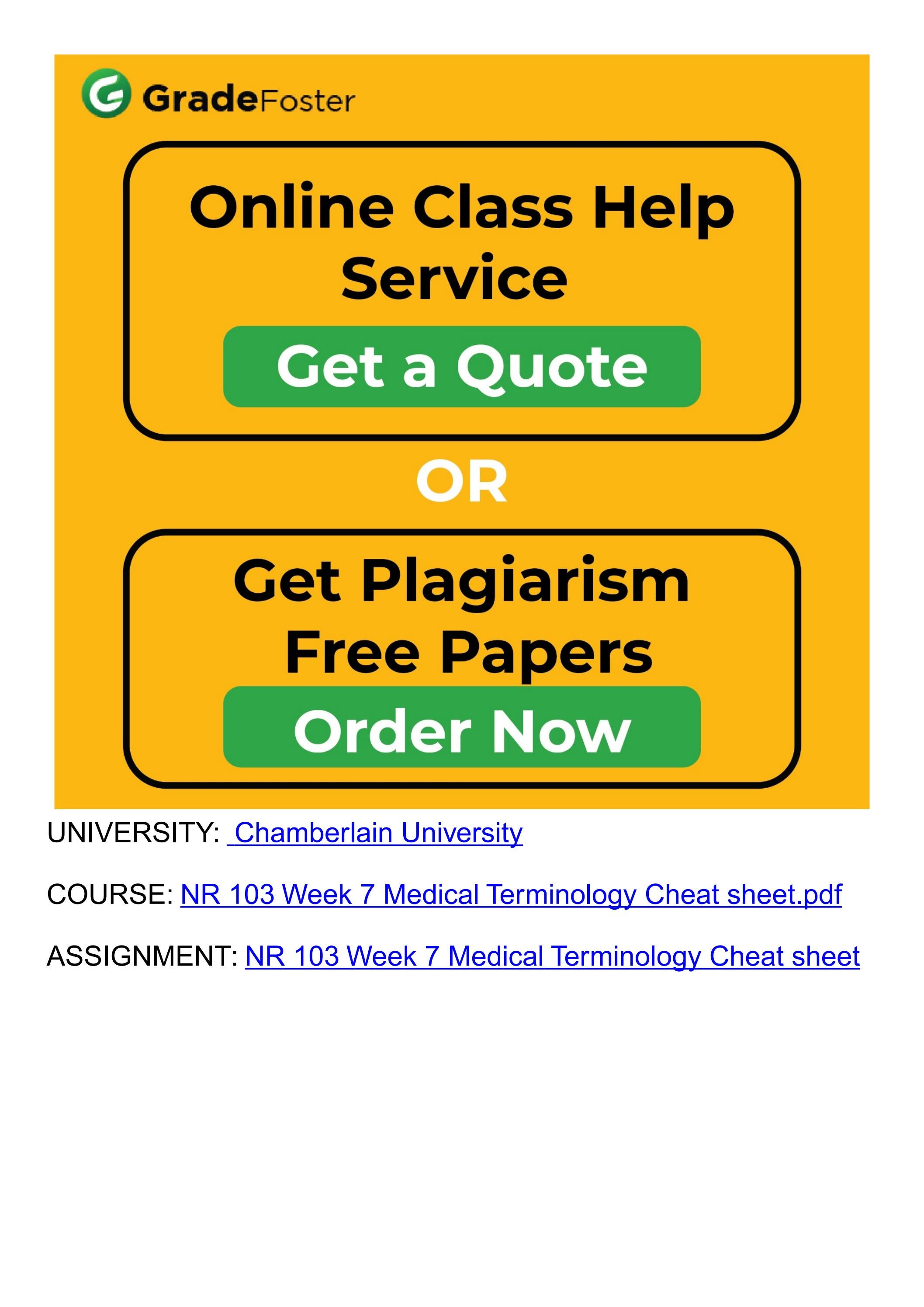 NR 103 Week 7 Medical Terminology Cheat sheet by gradefoster Issuu