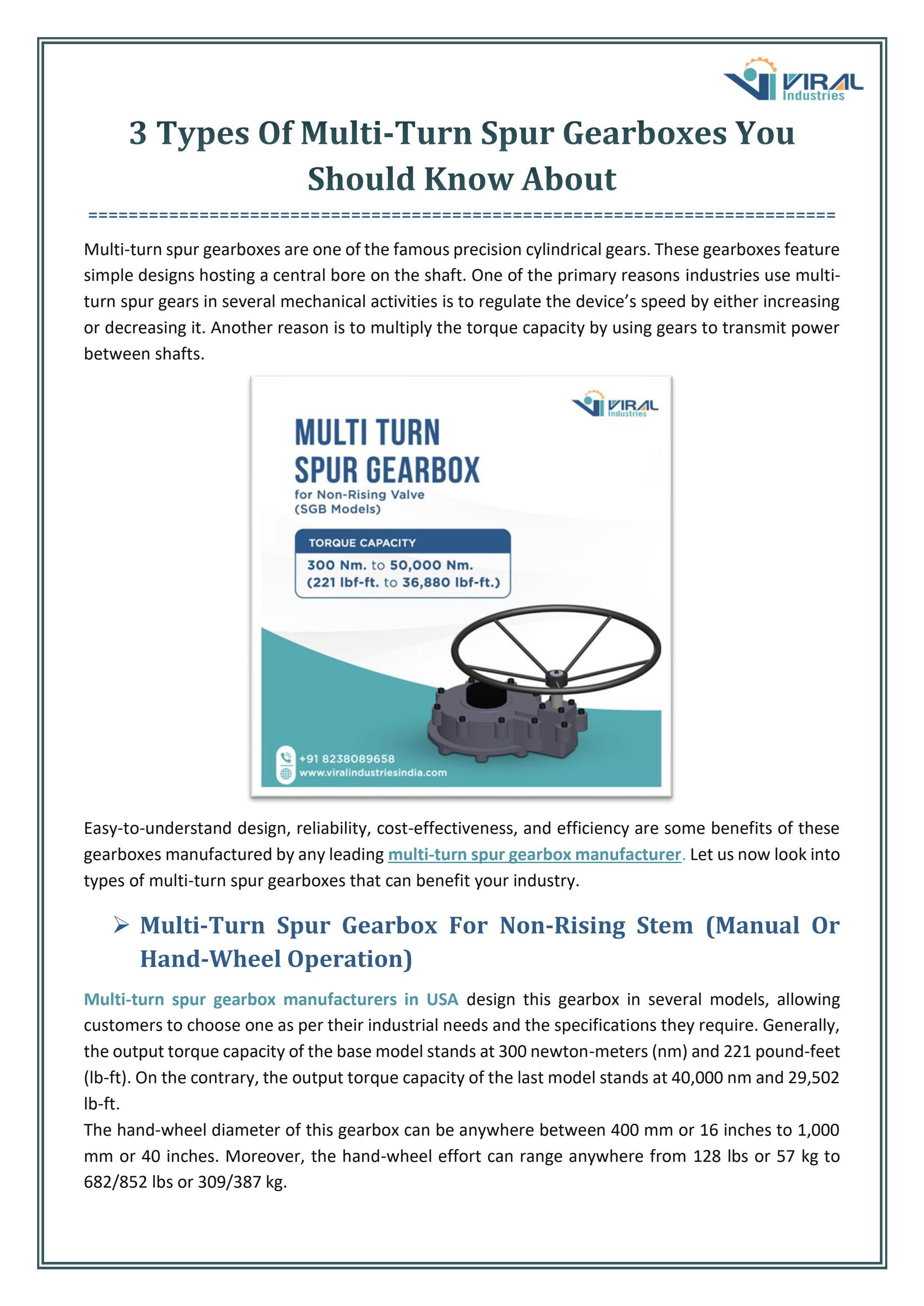 3 Types Of MultiTurn Spur Gearboxes You Should Know About by Viral