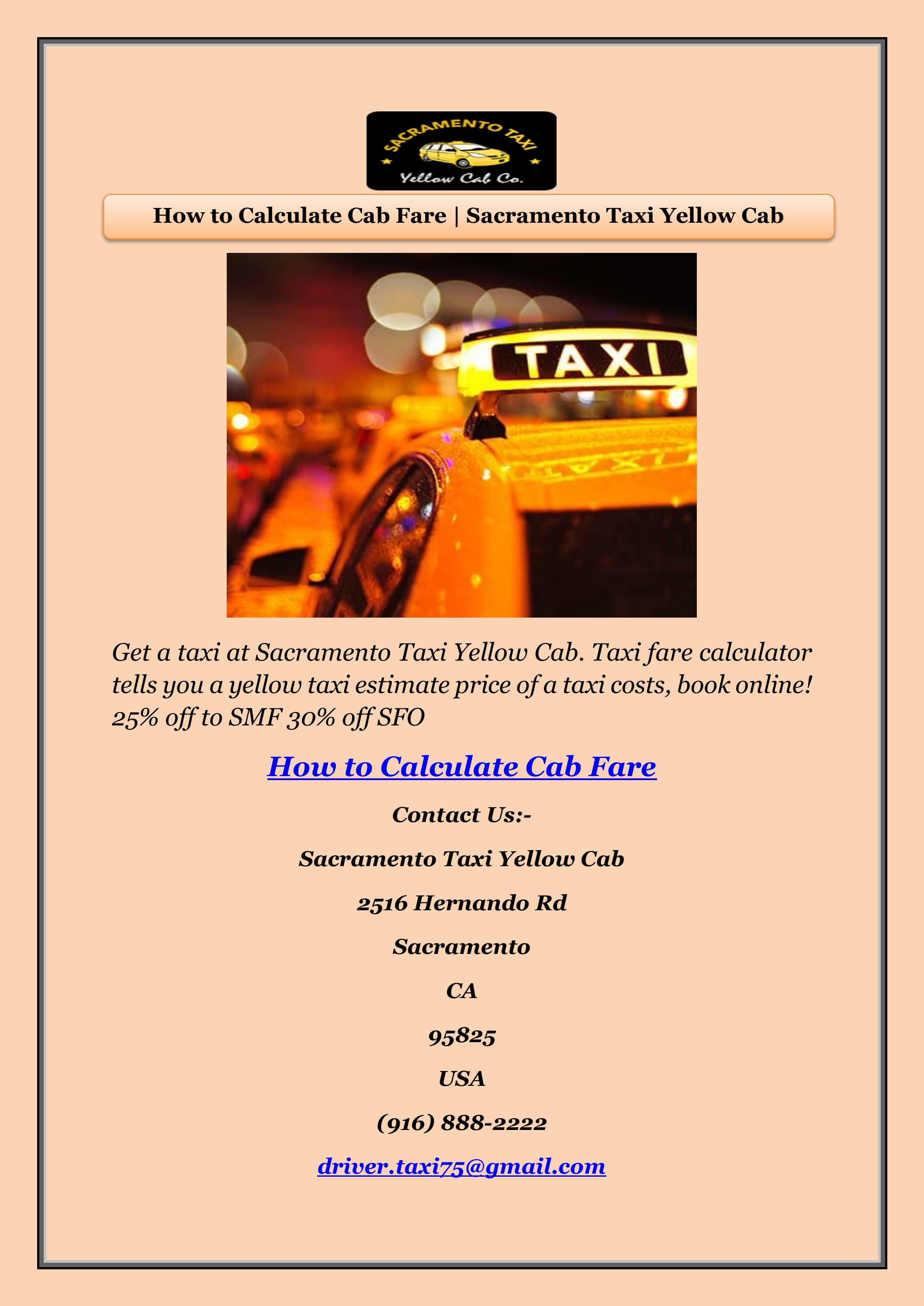 How To Calculate Cab Fare Sacramento Taxi Yellow Cab By 
