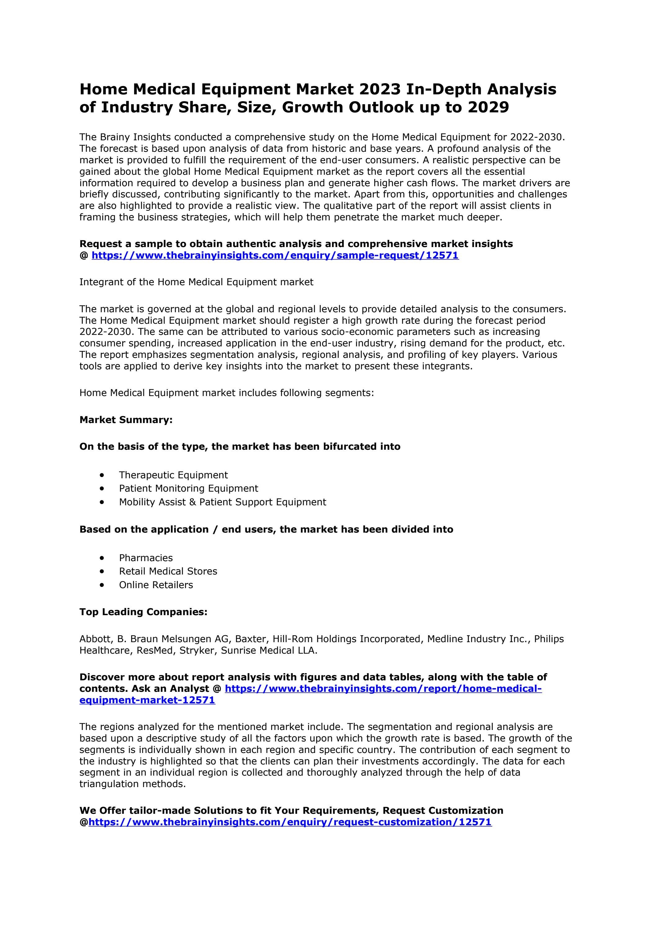 Home Medical Equipment Market 2023 InDepth Analysis of Industry Share