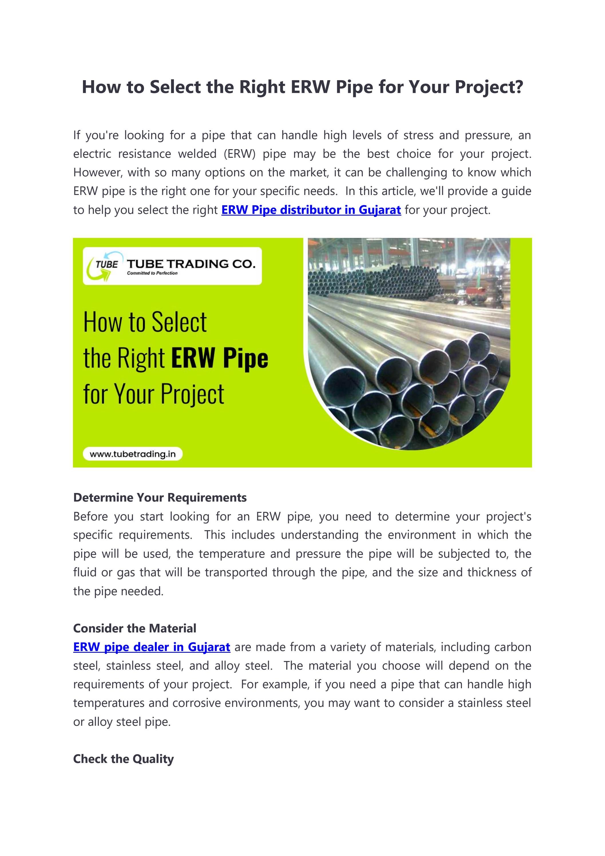 How to Select the Right ERW Pipe for Your Project? by Tube30 Issuu