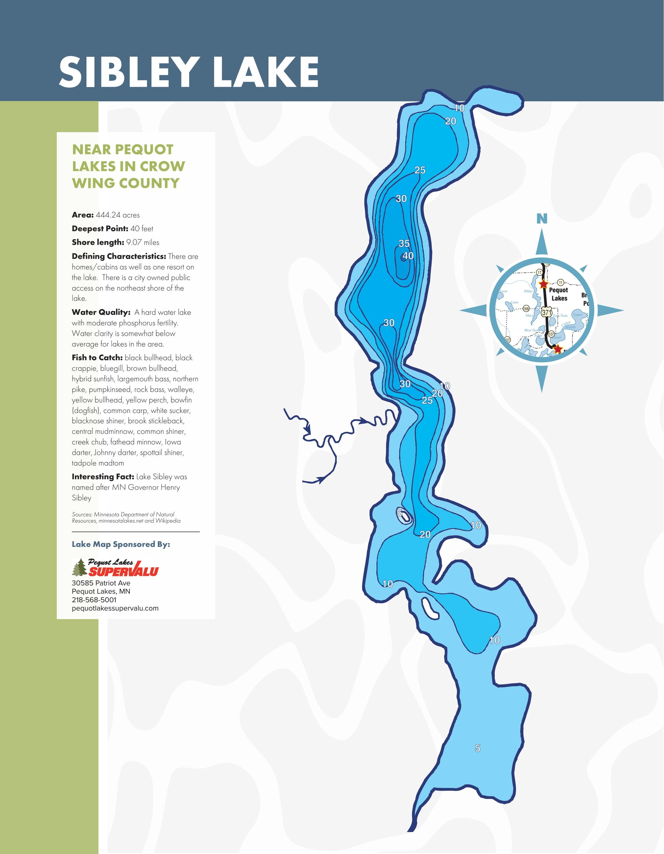 Sibley Lake map Crow Wing County by Brainerd Dispatch and Echo