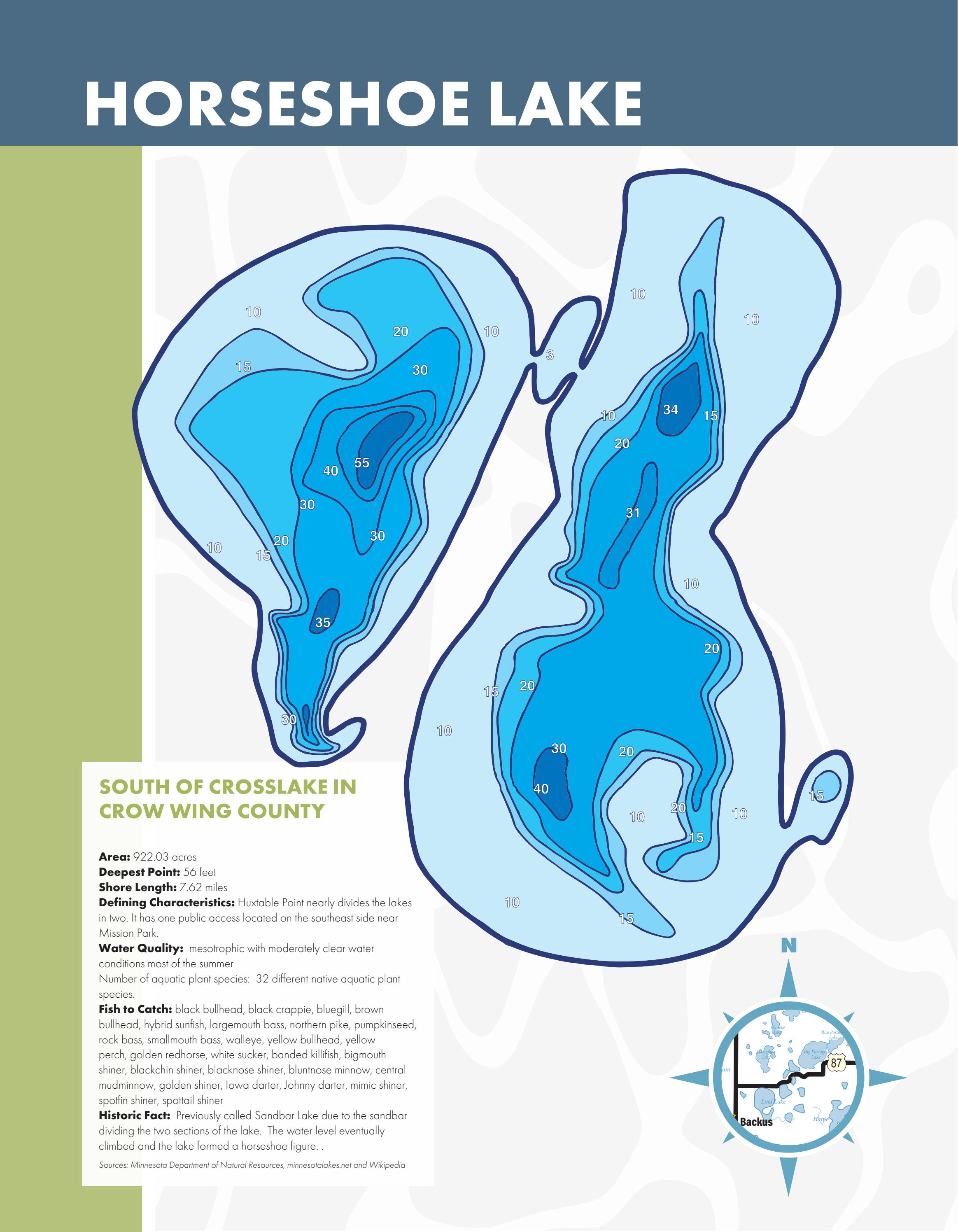 Horseshoe Lake map Crow Wing County by Brainerd Dispatch and Echo