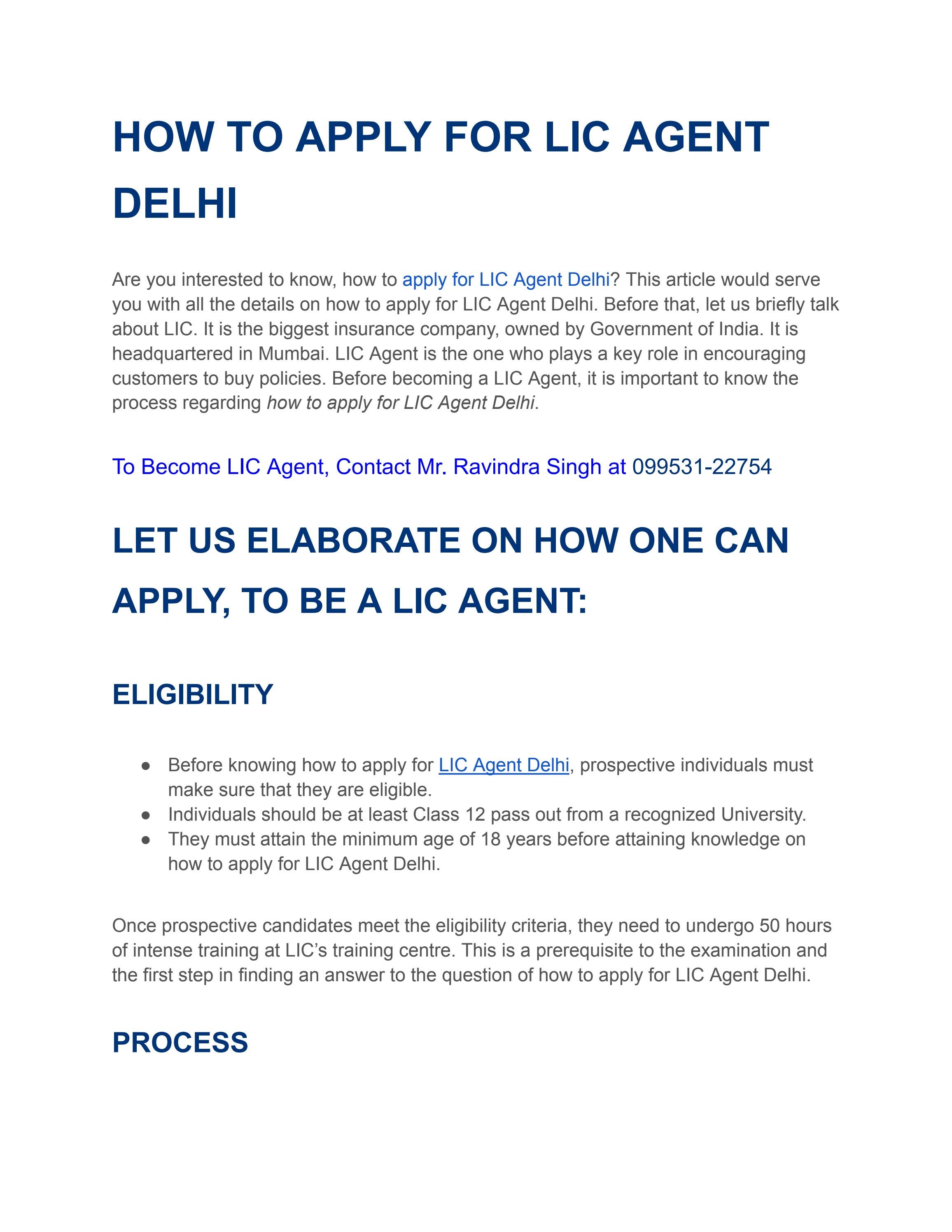 HOW TO APPLY FOR LIC AGENT DELHI by licagentdelhi2 Issuu