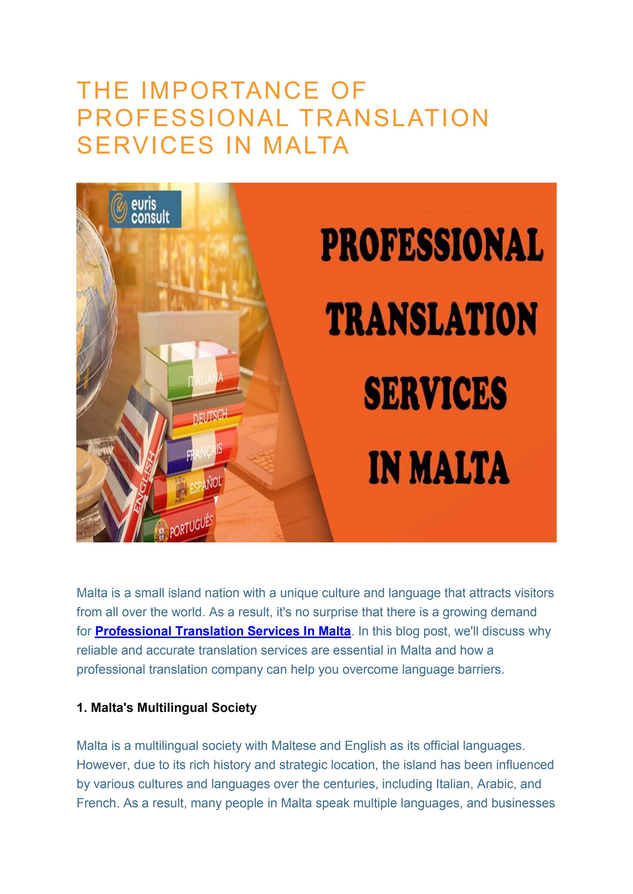 The Importance of Professional Translation Services in Malta by