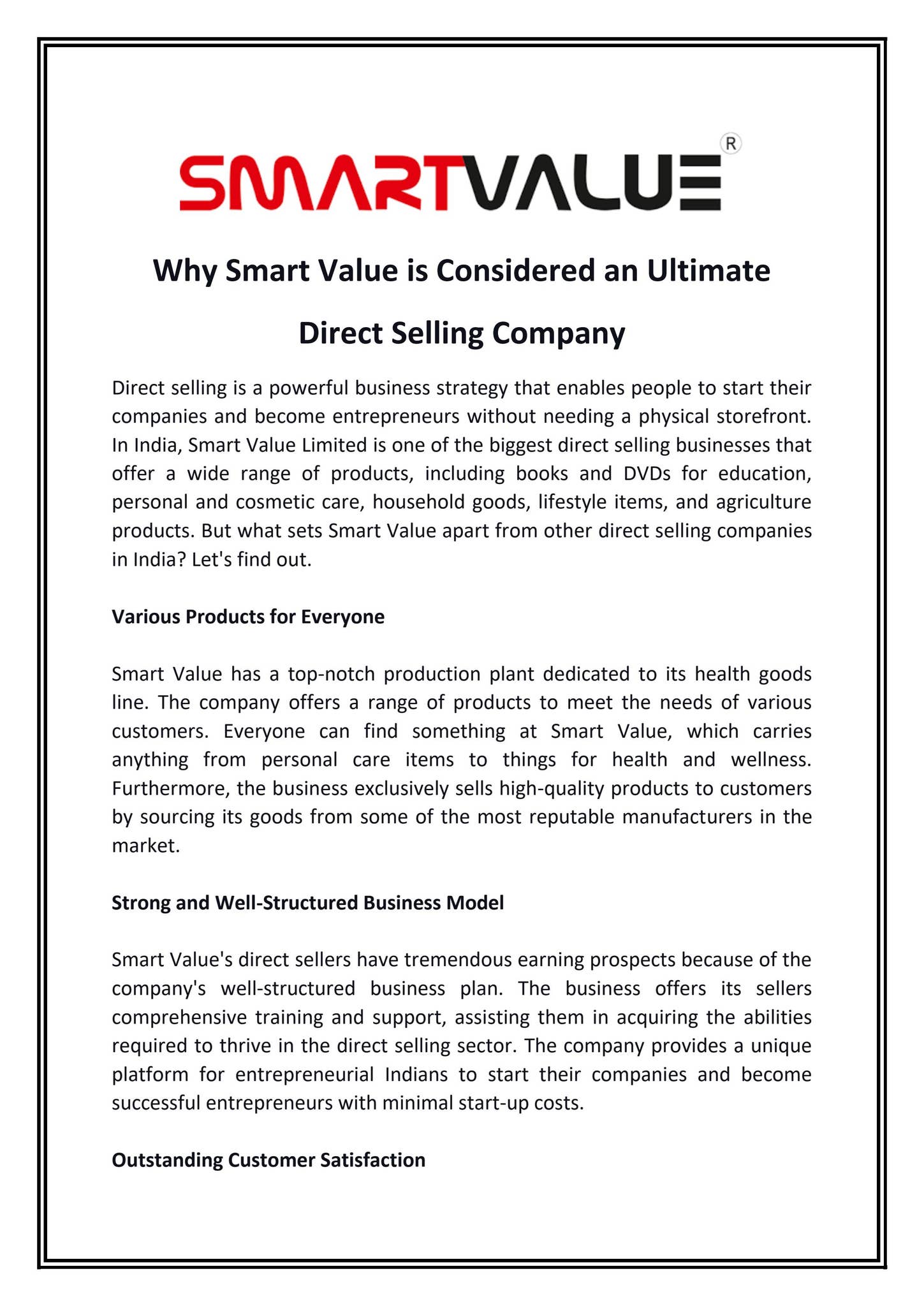 Smart Value Income Why Smart Value is Considered an Ultimate Direct Selling Company by ...